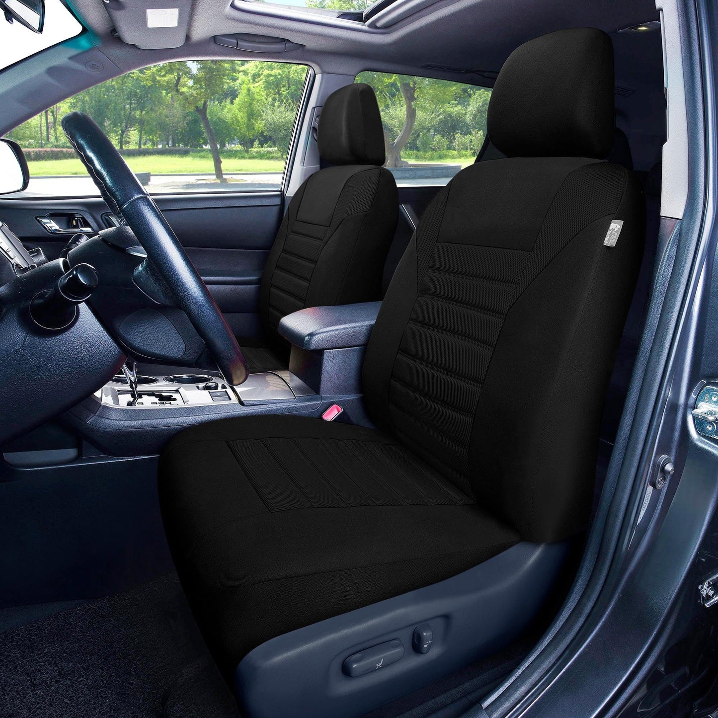 FH Group Car Seat Covers Front Set Premium 3D Air Mesh - Low Back Car Seats with Removable Headrest,Universal Fit,Automotive Seat Cover,Airbag Compatible Car Seat Cover for SUV,Sedan,Van Black