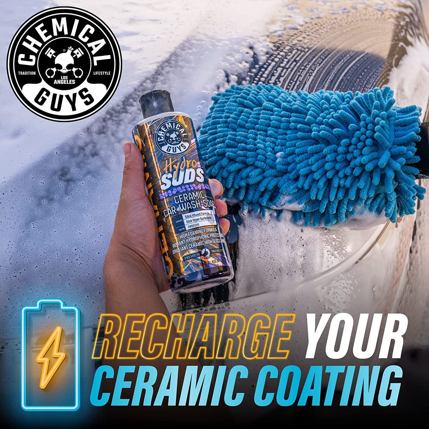 Chemical Guys EQP368 TORQ Professional Snow Foam Cannon Car Wash Snow Foamer + HydroSuds Ceramic SiO2 Foaming Car Wash Soap 16 fl oz (Safe for Cars, Trucks, & More) Works with Pressure Washer