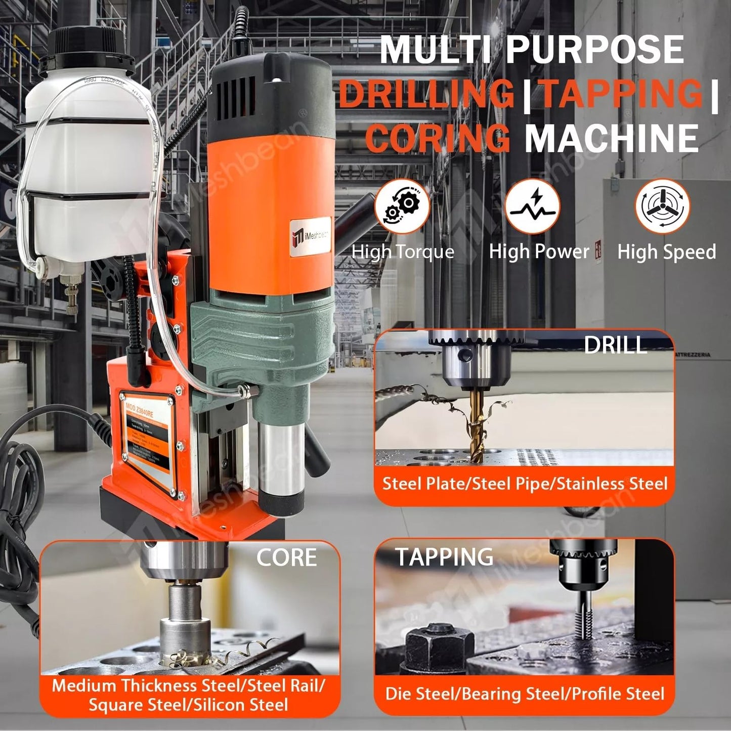 Magnetic Drill Press, 1400W Mag Drill Press with 2" Dia. 2922lbf/13000N Mag Force, 810 RPM Electric Drilling Machine with Stepless Speed & Reversible Direction for Metal Surface & Home Improvement