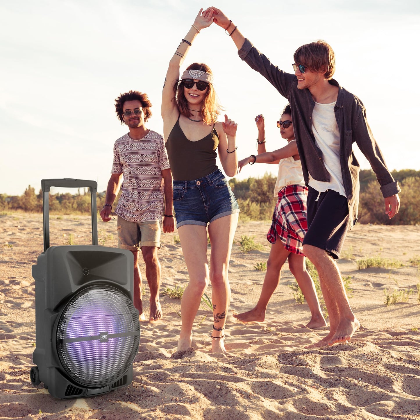 Pyle Wireless Portable PA Speaker System -1200W High Powered Bluetooth Compatible Indoor&Outdoor DJ Sound Stereo Loudspeaker wITH USB MP3 AUX 3.5mm Input, Flashing Party Light & FM Radio -PPHP1544B