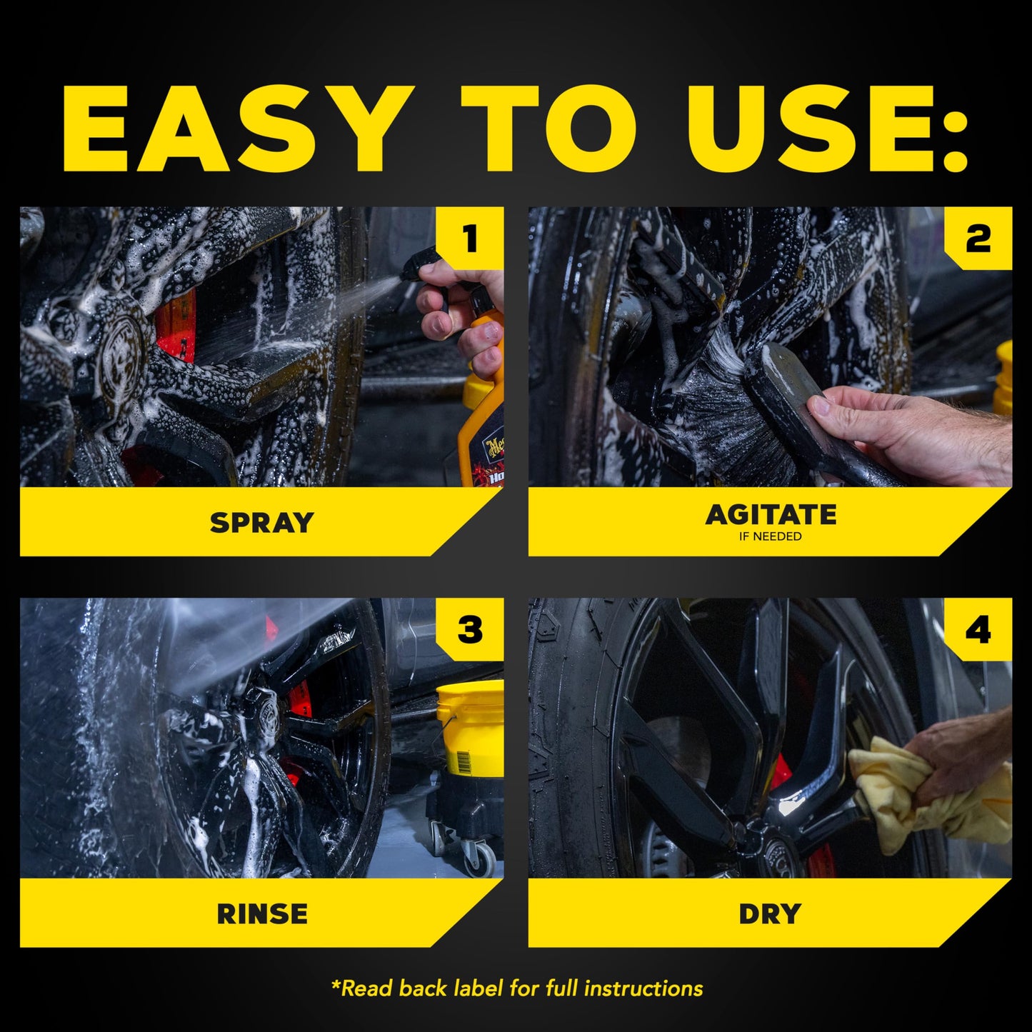 Meguiar's Hot Rims Black Wheel Cleaner, Deep Foaming Gel Specially Formulated to Effectively Clean Matte, Gloss, Satin, and Chrome Black Wheels, 24 Oz Spray Bottle