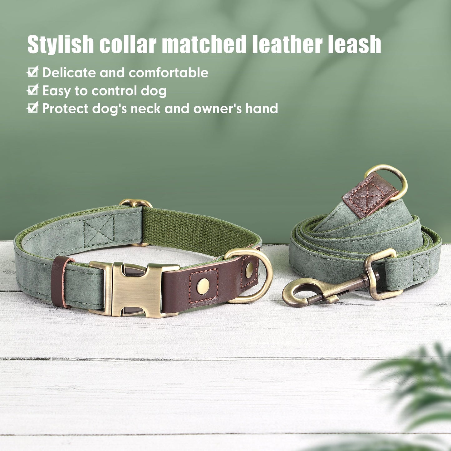 Didog Soft PU Leather Dog Collars for Small Dogs,Classic Adjustable Dog Collars with Quick Release Metal Buckle,Easy Clean and Comfortable with Nylon Lining,Green,S Neck 10-15"