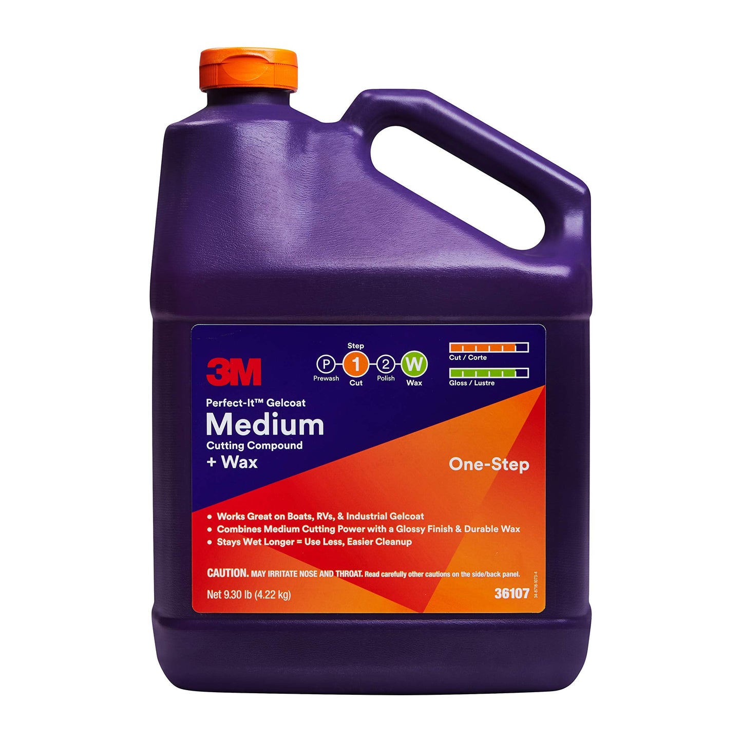 3M Perfect-It Gelcoat Medium Cutting Compound + Wax, 36107, 1 Gallon, One-Step Process, P1500 and Finer Scratches, Fiberglass Oxidation Remover for Boats and RVs