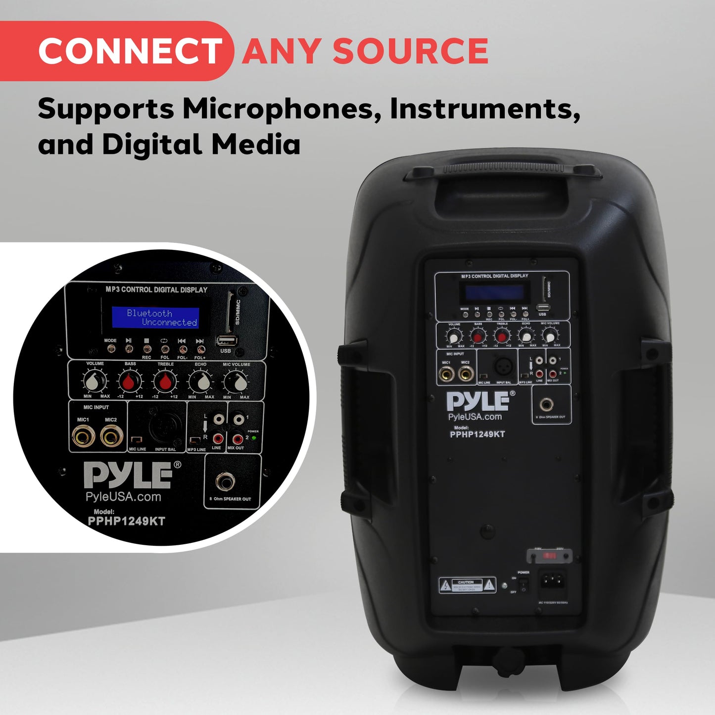 Pyle Wireless Portable PA System Kit - 1800W Peak, Bluetooth Compatible, Active + Passive Pair For Indoor / Outdoor Sound, Multiple Inputs-USB SD AUX XLR RCA, Comes With 2 Stands, Wired Mic, Remote