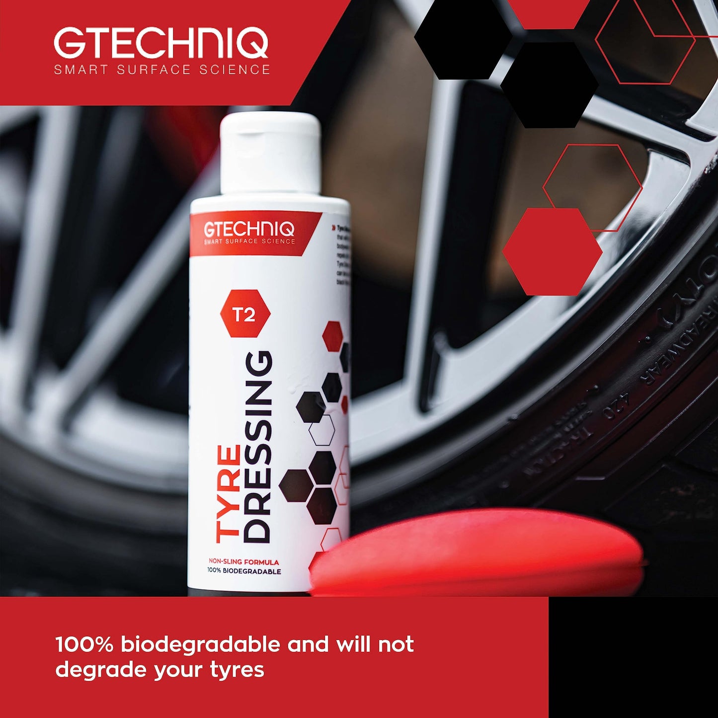 Gtechniq T2 Tyre Dressing for Car Tyre Shine, Car Wheel Cleaner Repels Dirt and Grime, Restores Tyre Black Finish, Anti-Sling Formula, 100% Biodegradable, 250ml