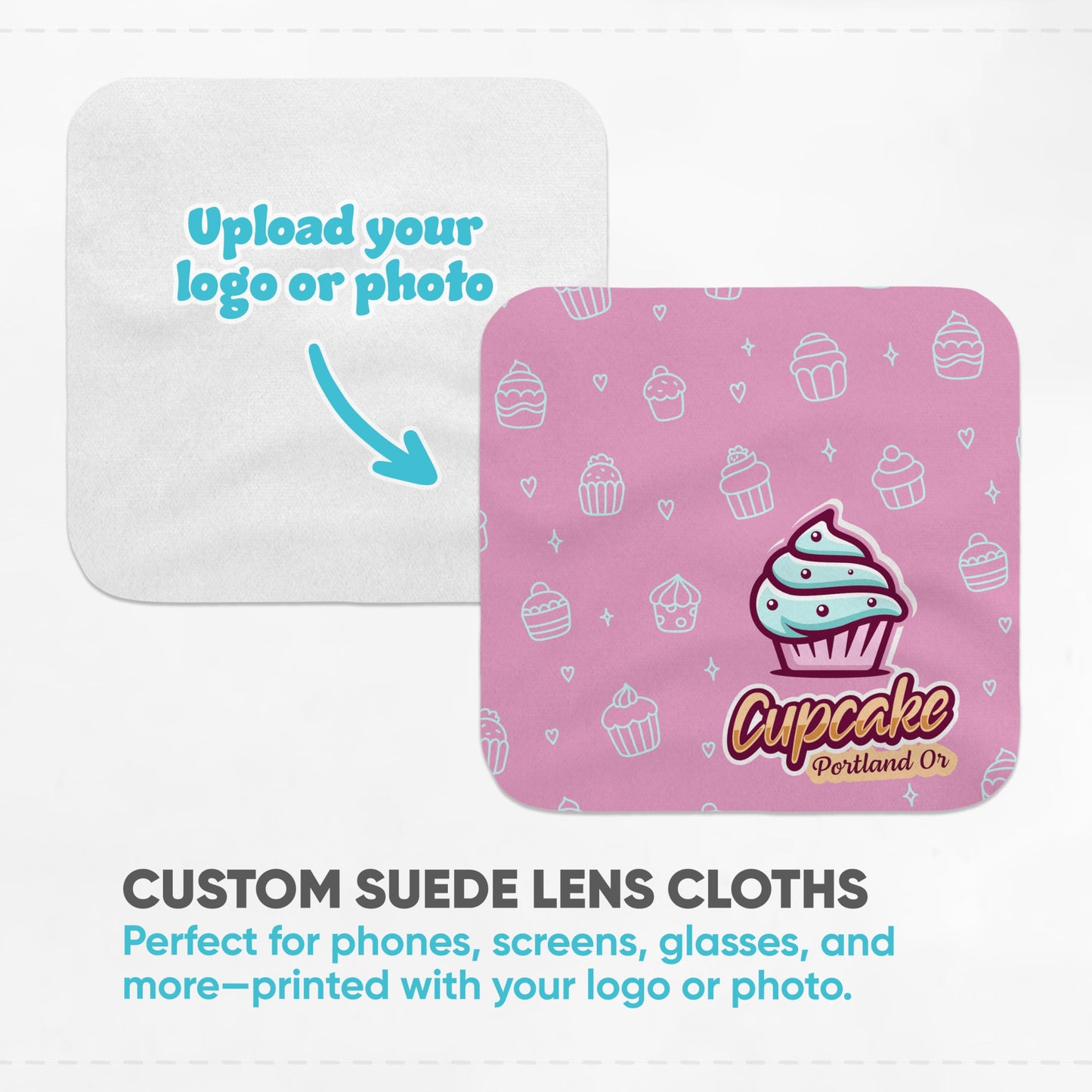 Custom Suede Microfiber Cloths – Trade Show Giveaways 100 Pack | Soft Cleaning Towels for Eyewear, Screens, Phones Lens | Custom Merchandise | Bulk Promotional Items | 10x10 Lens Cloth