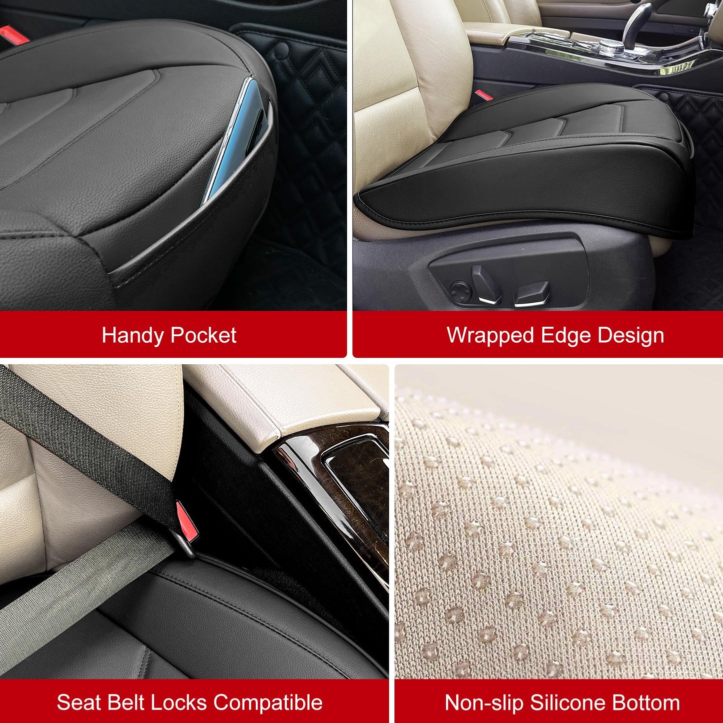 BOPUOVRE Car Seat Cover for Luxury & Comfort - PU Leather, Anti-Slip, Full Wrap Protection with Storage Pocket for Bottom Cushion - Universal Fit for 95% of Vehicles (Black,1 Piece)