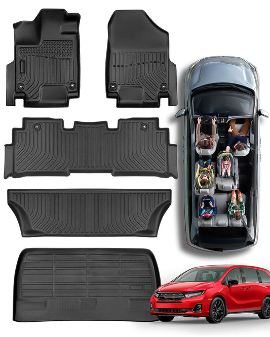 DiffCar® Floor Mats & Cargo Liner for Honda Odyssey 2018-2026, All Weather Car Accessories (Set of 5 Mats)