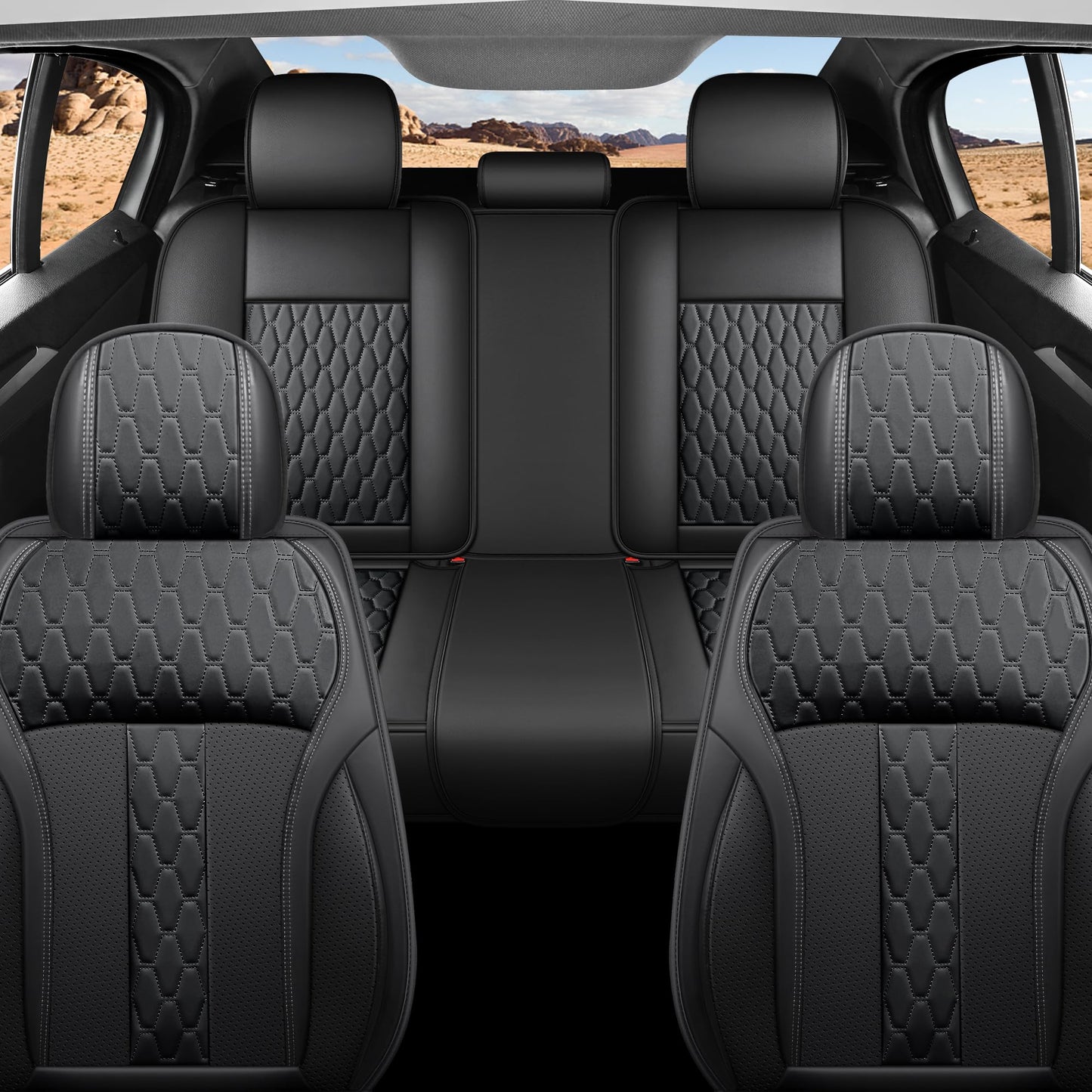 yotruth Car Seat Covers Full Set, Waterproof and Breathable Nappa Leather Seat Covers for Cars, Universal Car Seat Covers Fit for Most SUV Truck Sedan