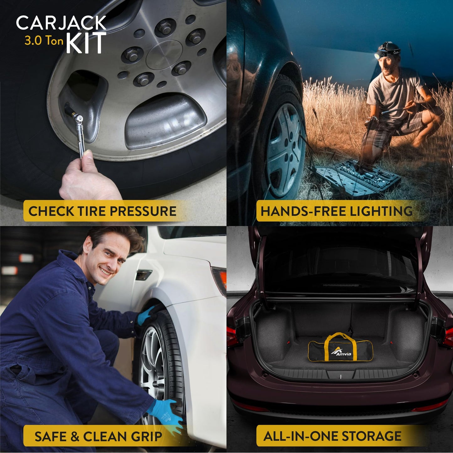 Car Jack Kit | Scissor Jack for Car 3 Ton (6,600 lbs) - Tire Jack Tool Kit | Portable, Ideal for SUV and Auto - Universal Kit with Lug Wrench | Heavy Duty Material