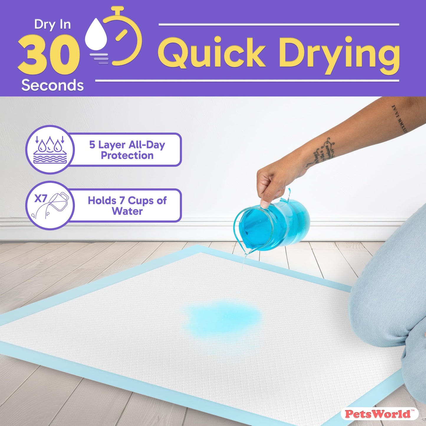 PETSWORLD 2XL Puppy Pads, 28x44 Inch, 100 Count| Ultra-Absorbent, Leak-Proof Dog Pee Pads for Potty Training