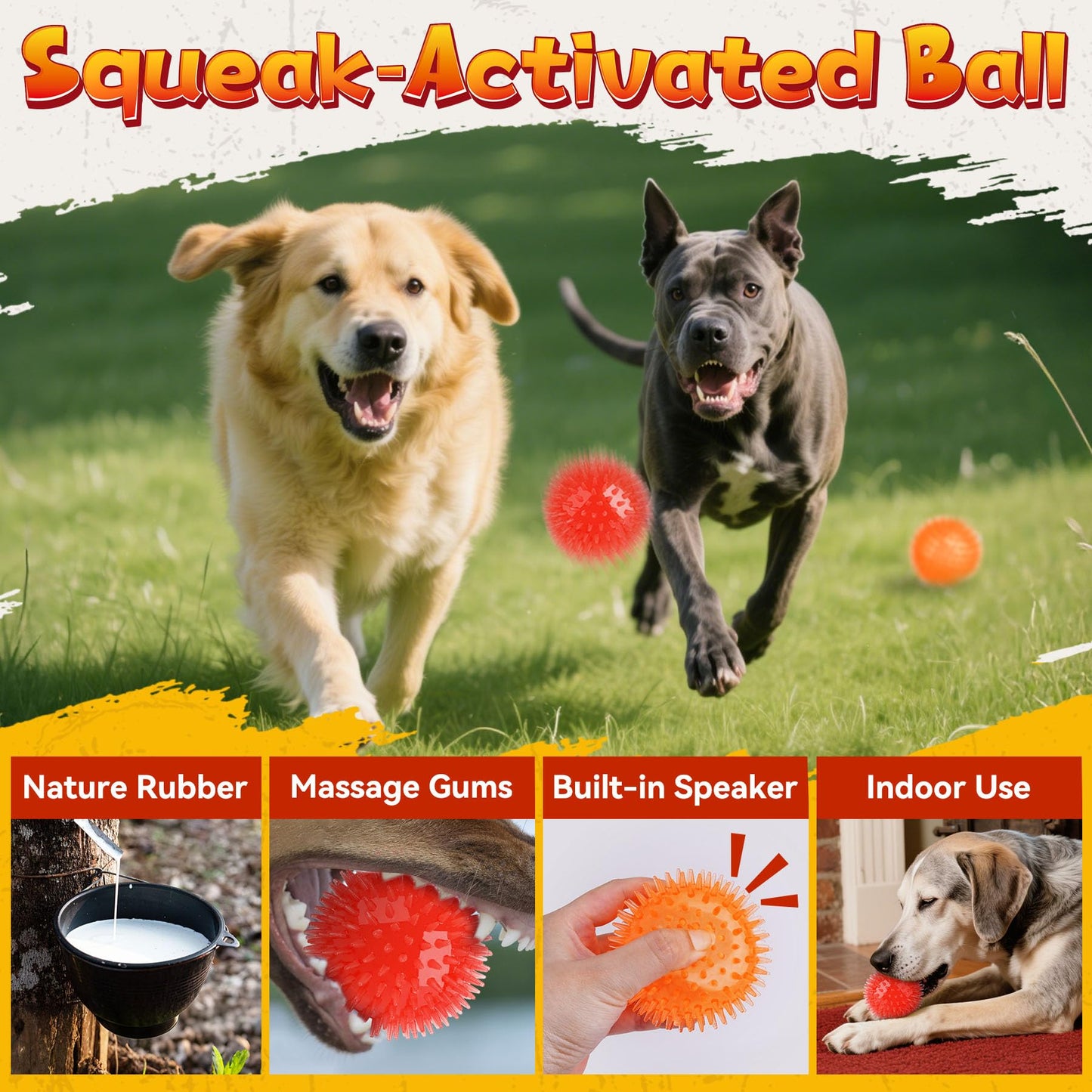 KIPRITII Heavy - Duty Dog Chew Toys for Aggressive Chewers – 6 Pack Tough Dog Toys Include Indestructible Chew Bone, Interactive Tug Toys & Squeaky Balls, Ideal for Medium & Large Breeds Dogs