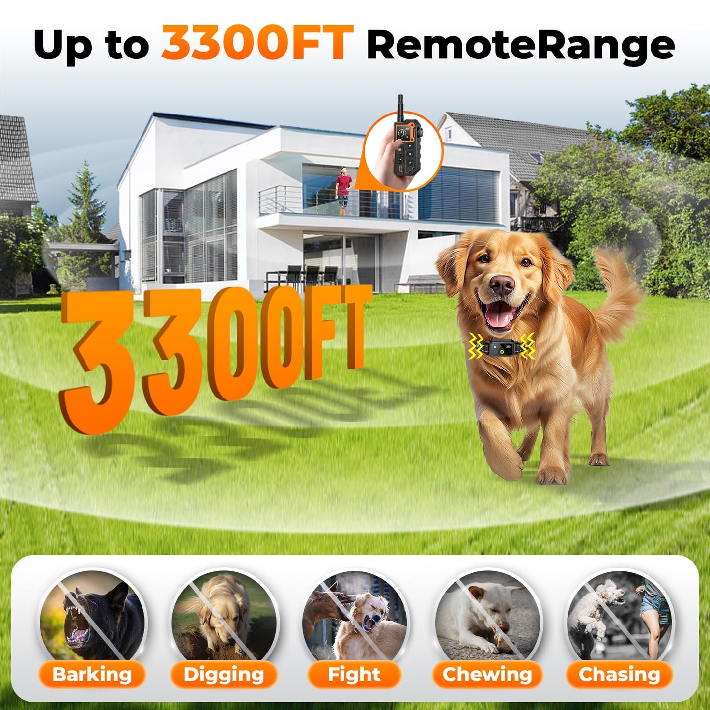 AI Dog Shock Collar 2 Dogs (10-120Lbs) - 3300FT Dog Training Collar with Remote, IPX7 Waterproof Collar with Beep, Vibration, Safe Shock for Large Medium Small Dogs, Keypad Lock and Flashing Light