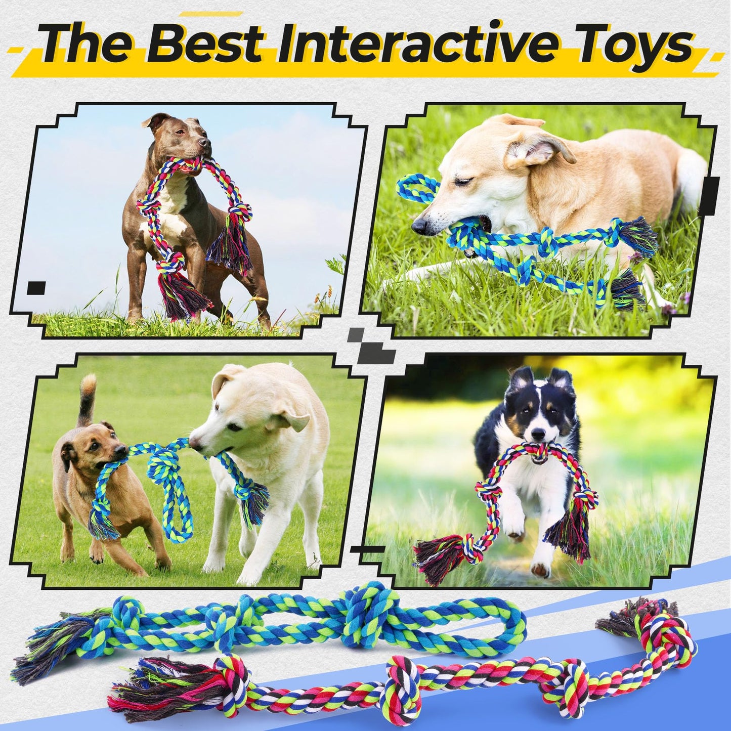 Eefitoys Heavy Duty Dog Rope Toys for Aggressive Chewers, Tough Tug of War Dog Toys for Large, Medium & Small Dogs – 5 Pack Including 2 Ropes & 3 Supplies