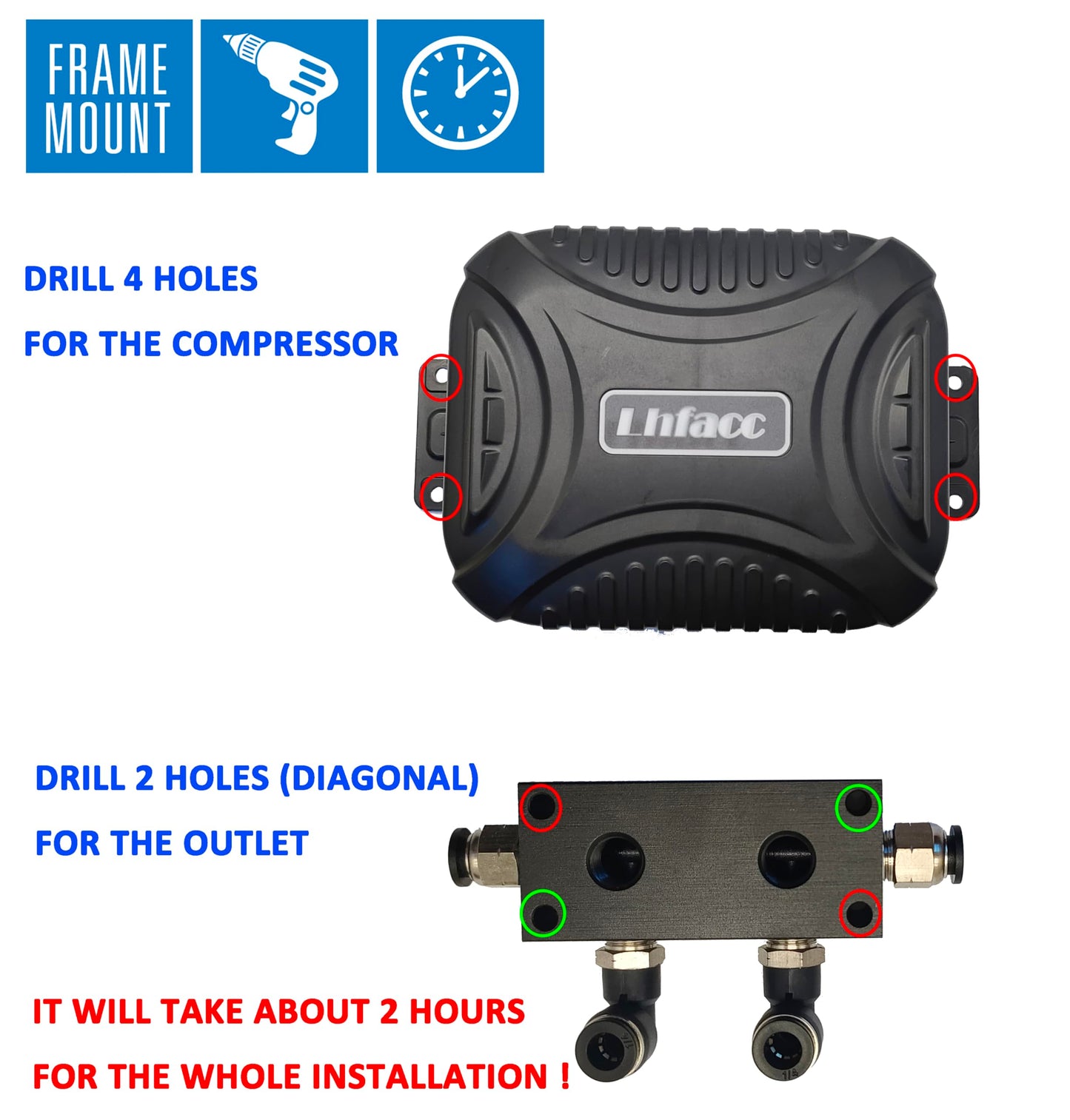 Lhfacc On Board Air Compressor System Air Pump System with Digital Dual Path Air Gauge Paddle Valve Gauge Air Line T Fittings for Trucks Vans