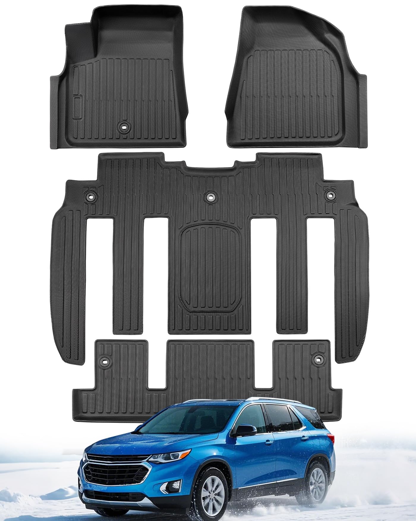 All Weather Floor Mats Custom Fit for Chevy Traverse 2009-2017 (Only Fits Captain's Chairs), Front Backseat Row Liners for GMC Acadia 2007-2017, Full Interior Protection TPE Rubber Car Accessories