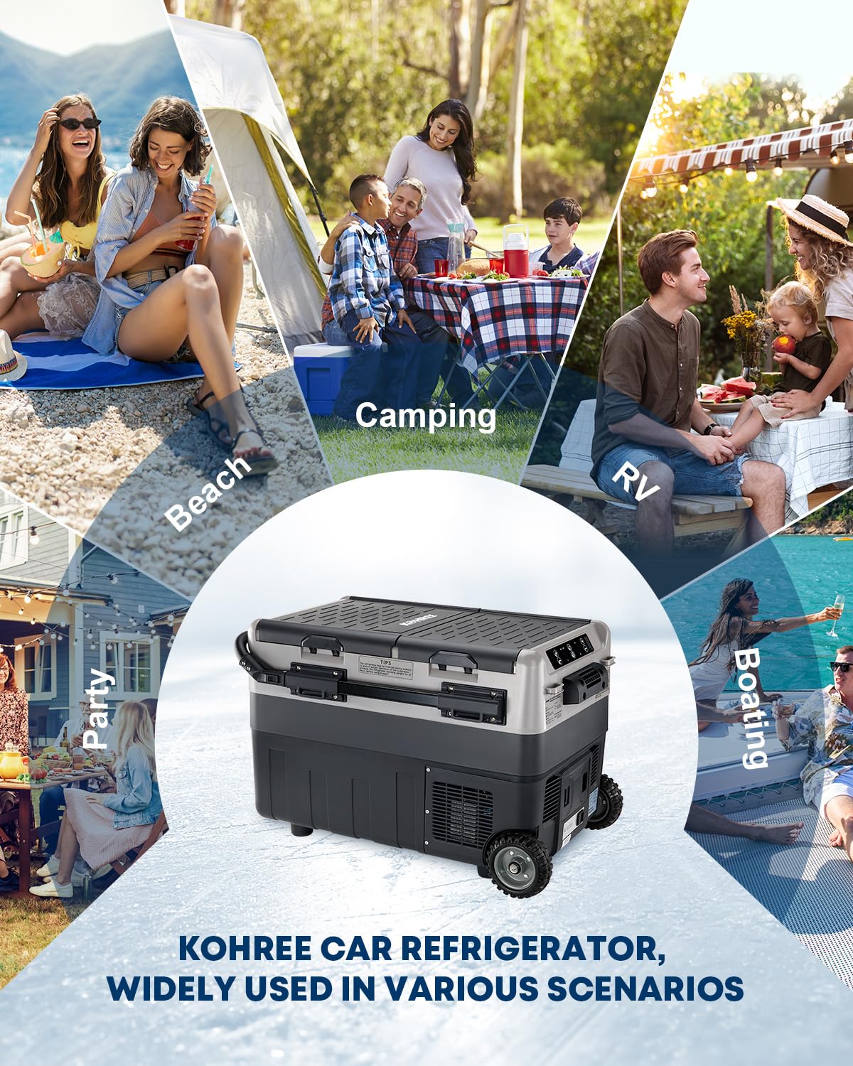 Kohree 12 Volt Car Refrigerator, 42 Quart (40L) Dual Zone Car Fridge, Portable Refrigerator Dual Door -4℉-68℉ Electric Cooler Portable Freezer 12/24V DC and 100-240V AC for RV, Camping, Travel