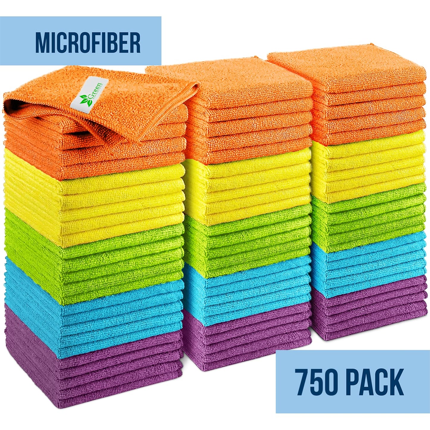 GREEN LIFESTYLE Chamois Cloth, Microfiber Cleaning Cloth 750 Pack, Borderless Towels Cleaning, Car Microfiber Towel, Drying Car Wash Towels (11.5" x 11.5", Multicolor)