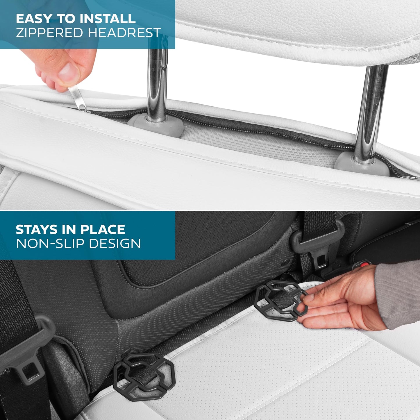 MotorBox Classic Edition Seat Covers, Full Set Faux Leather Seat Covers for Cars Trucks Vans SUV, Semi Custom Fit Car Seat Covers Front & Back Seats Covers, Automotive Interior Cover - White