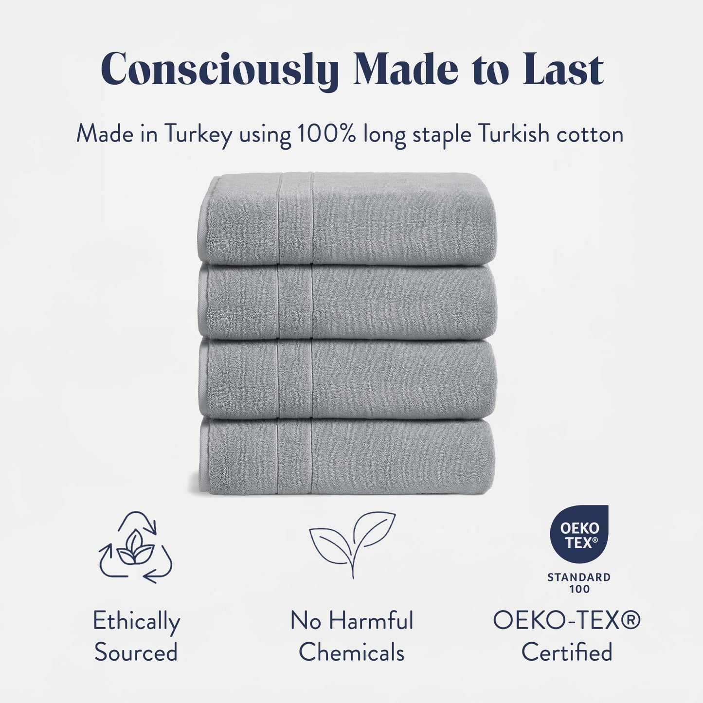 Brooklinen Super-Plush Turkish Cotton Bath Towel Set - Includes 4 Bath Towels Cotton, 820 GSM, Highly Absorbent, Machine Washable, Perfect for Home & Bathroom (Smoke Grey)