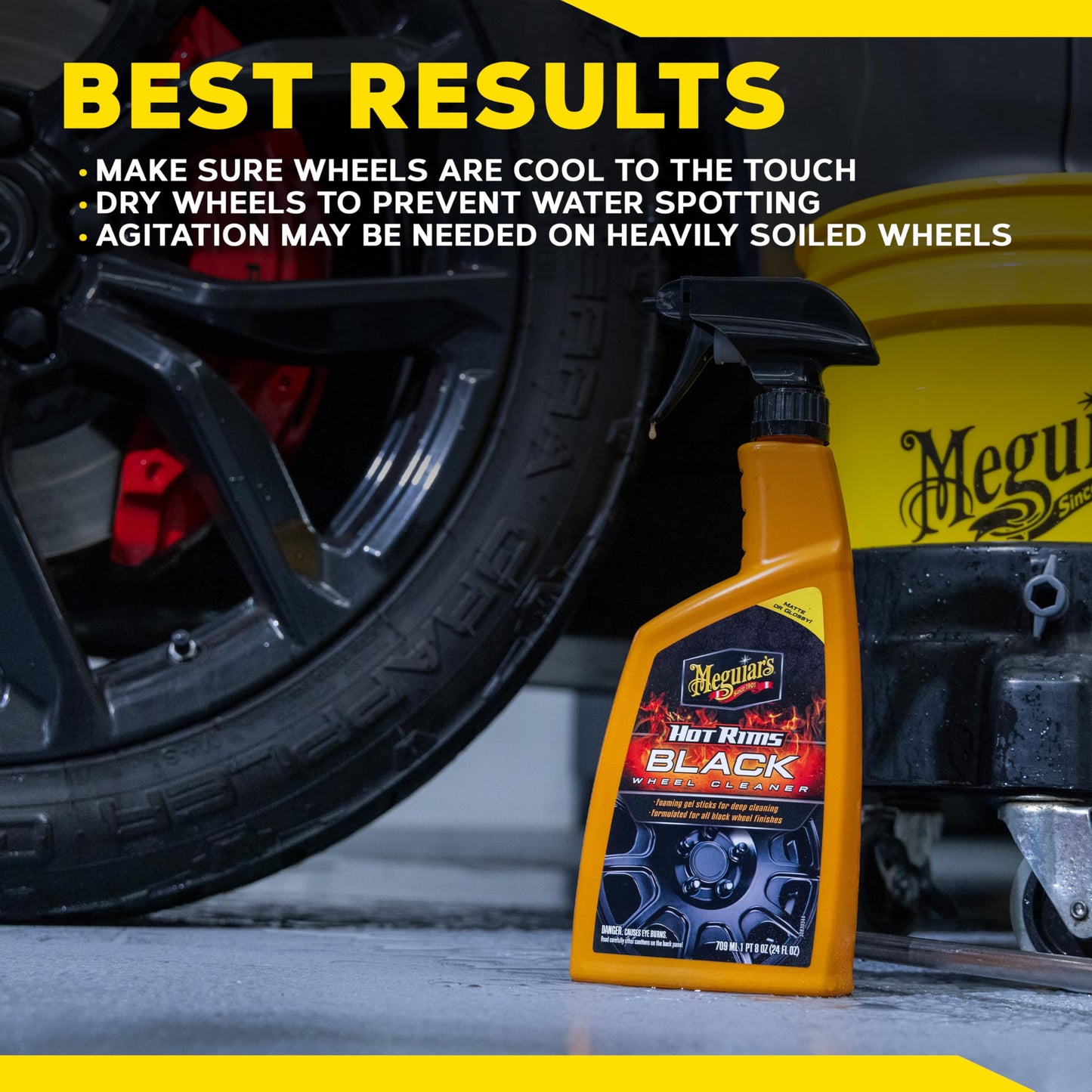 Meguiar's Hot Rims Black Wheel Cleaner, Deep Foaming Gel Specially Formulated to Effectively Clean Matte, Gloss, Satin, and Chrome Black Wheels, 24 Oz Spray Bottle