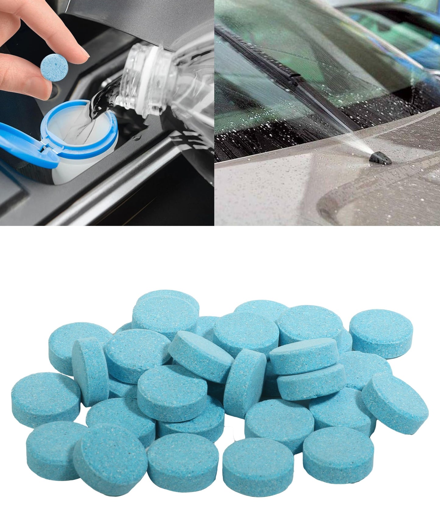 SCUARI 50PCS Windshield Washer Fluid,Wiper Fluid Tablets,Car Accessories Windshield Wiper Fluid,Wiper Fluid,Windshield Washer Tablets,Washer Fluid Tablets,Used to Remove Car Window Glass Stains