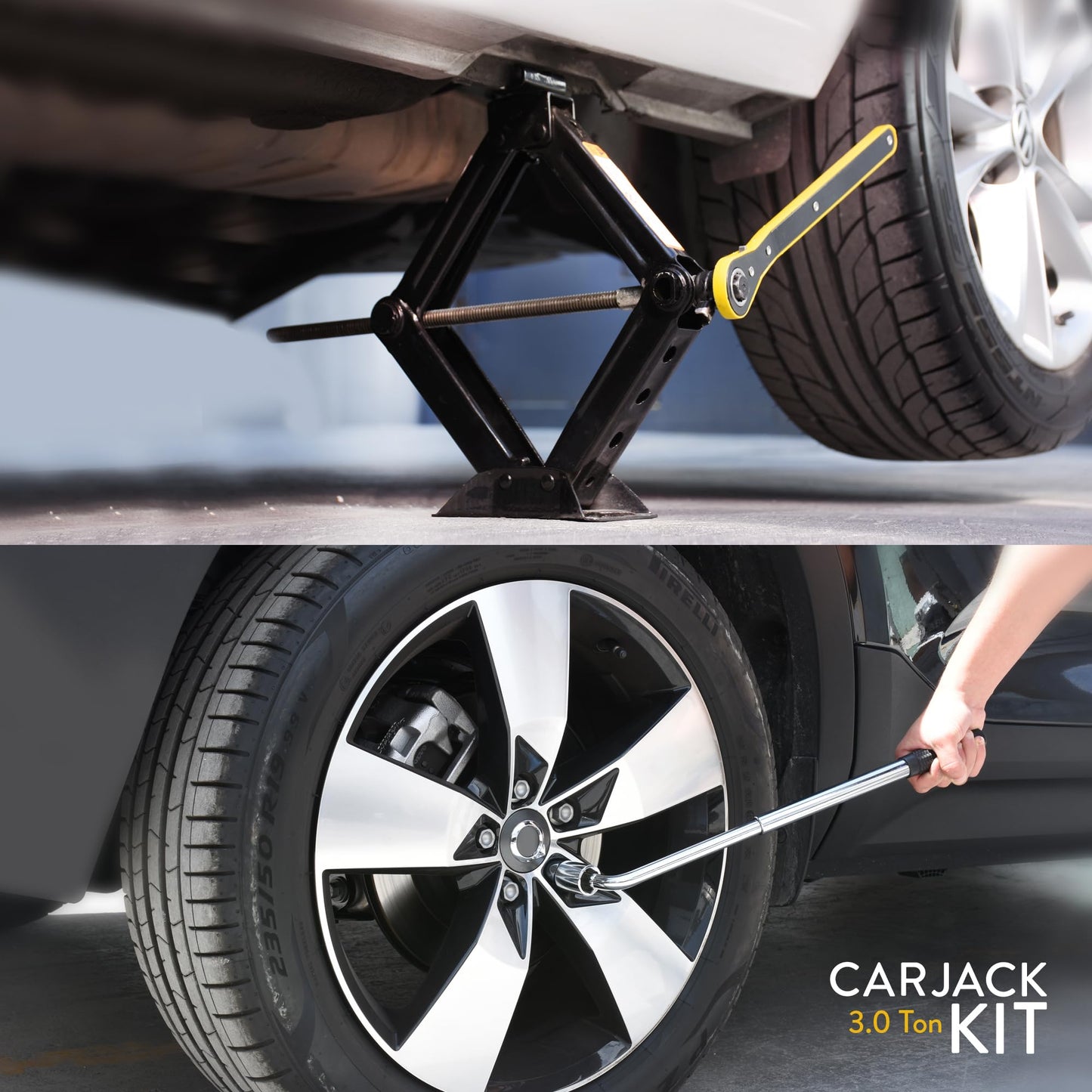 Car Jack Kit | Scissor Jack for Car 3 Ton (6,600 lbs) - Tire Jack Tool Kit | Portable, Ideal for SUV and Auto - Universal Kit with Lug Wrench | Heavy Duty Material
