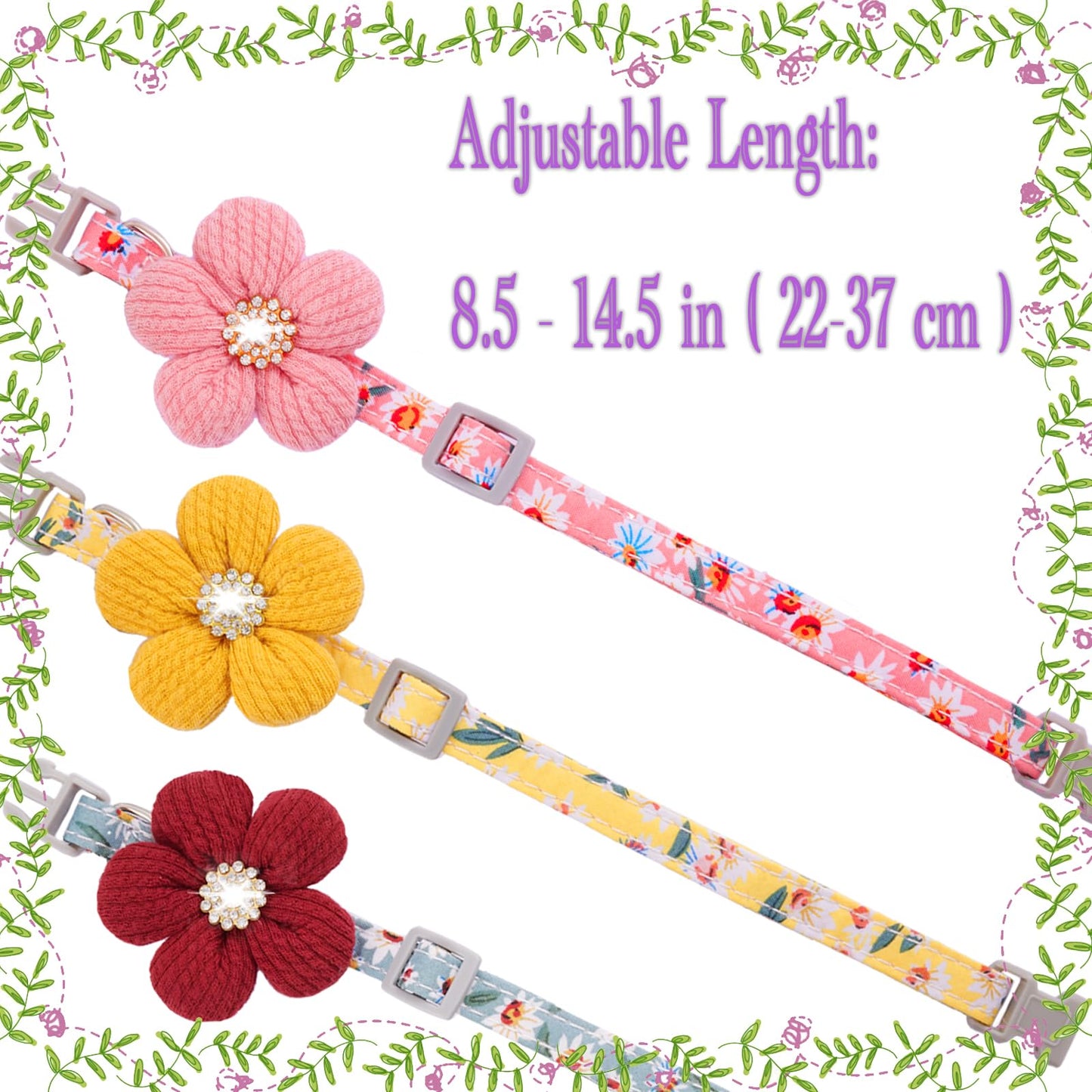 Small Dog Collar with Flower, Puppy Collar for Girl Dog Collars for Small Dogs Cute Dog Collar with Bell, Adjustable Length