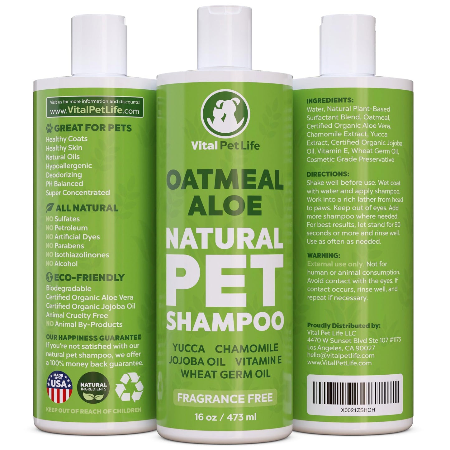 Dog Shampoo with Oatmeal, Aloe Vera, Chamomile, Jojoba Oil, Vitamin E - Natural Ingredients, Helps Allergies Dry Coats & Itchy Sensitive Skin, No Parabens or Artificial Dyes, 16 oz
