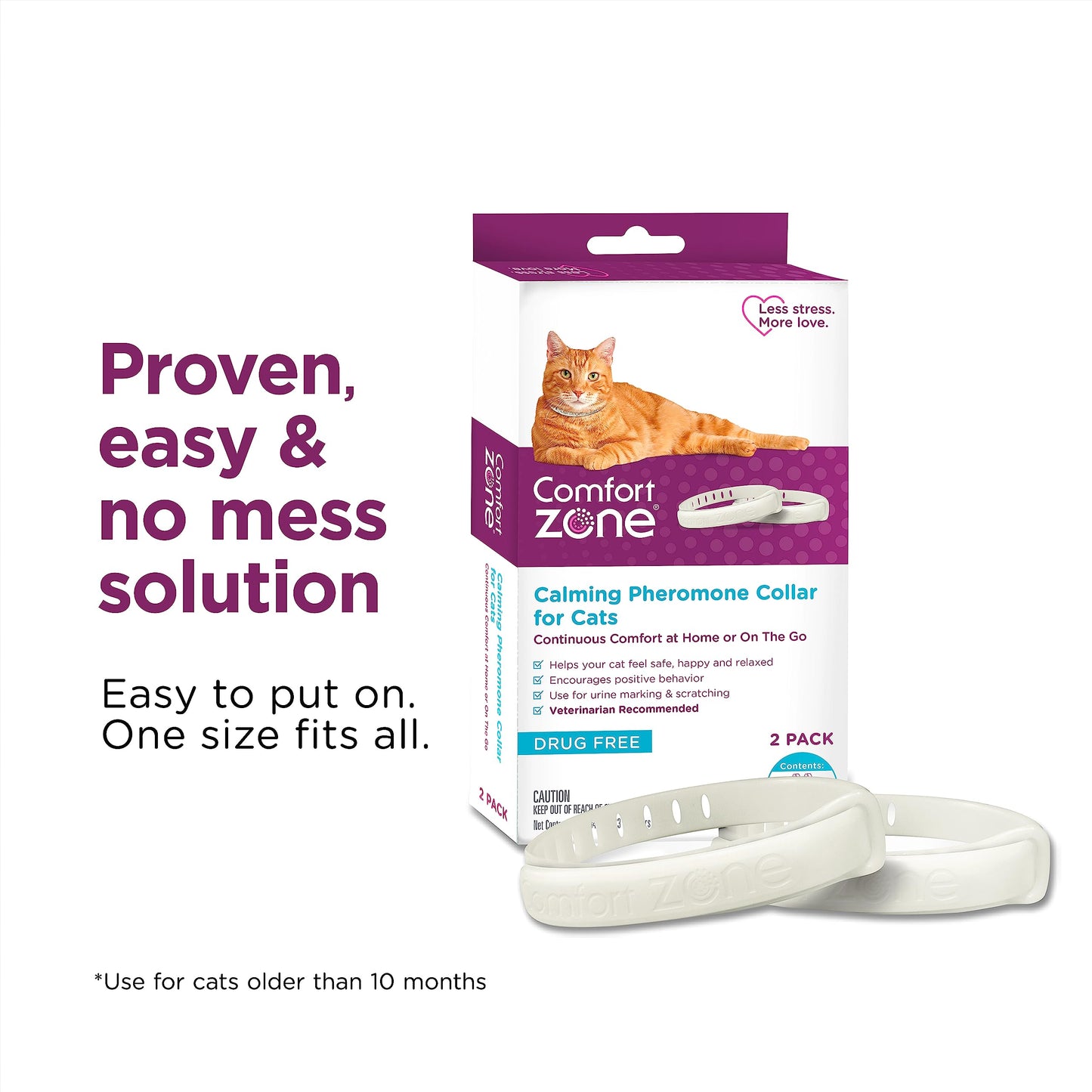 Comfort Zone Cat Calming Collar Savings Pack: 2 30-Day Calming Collars for 60 Days of Calm; Cat Pheromones Help Anxiety, Reduce Stress, Urine Marking, Scratching; Indoor or Outdoor Cats; Long-Lasting