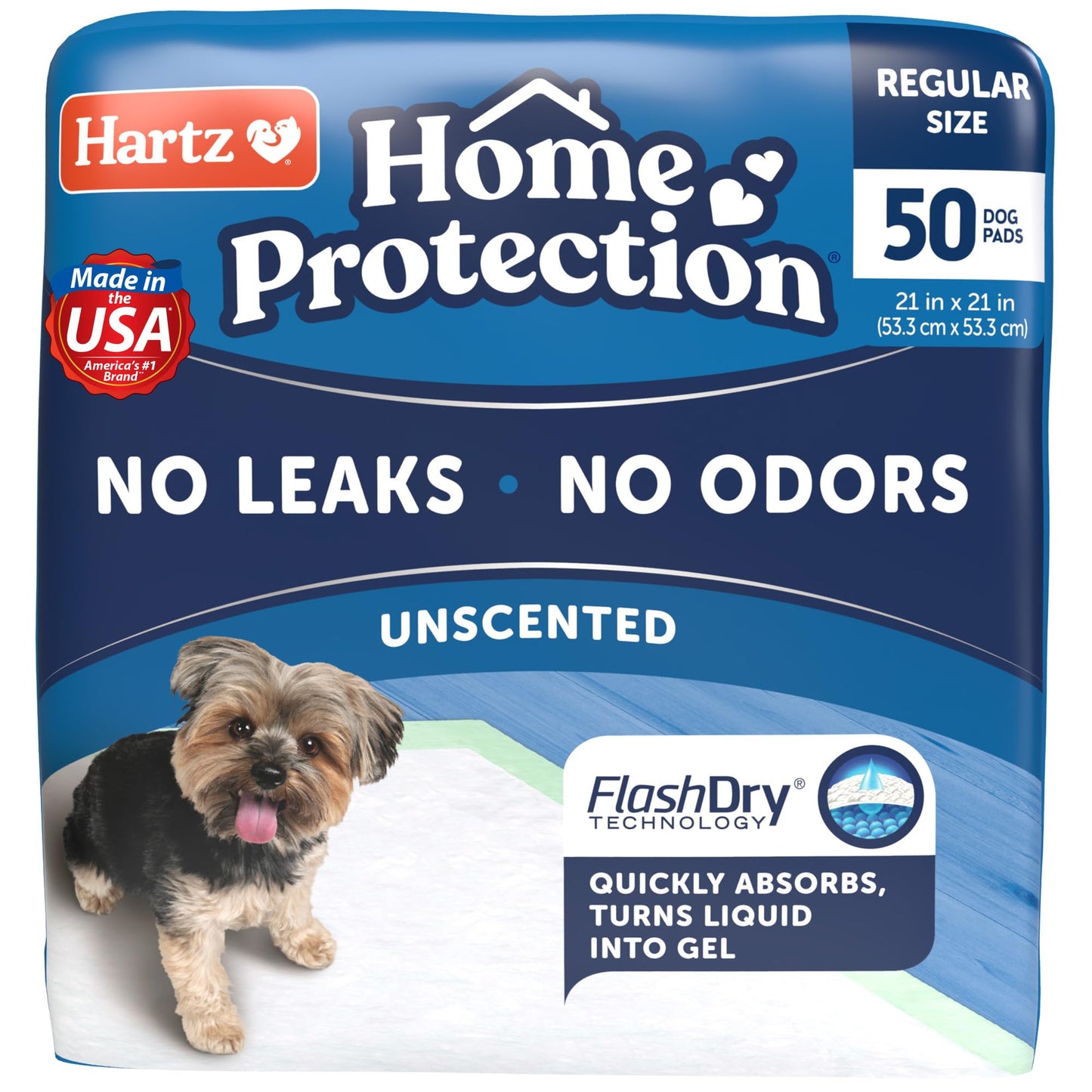 Hartz Home Protection Unscented USA Made Dog Pads, 50 count, Super Absorbent & Won't Leak, Odor Eliminating