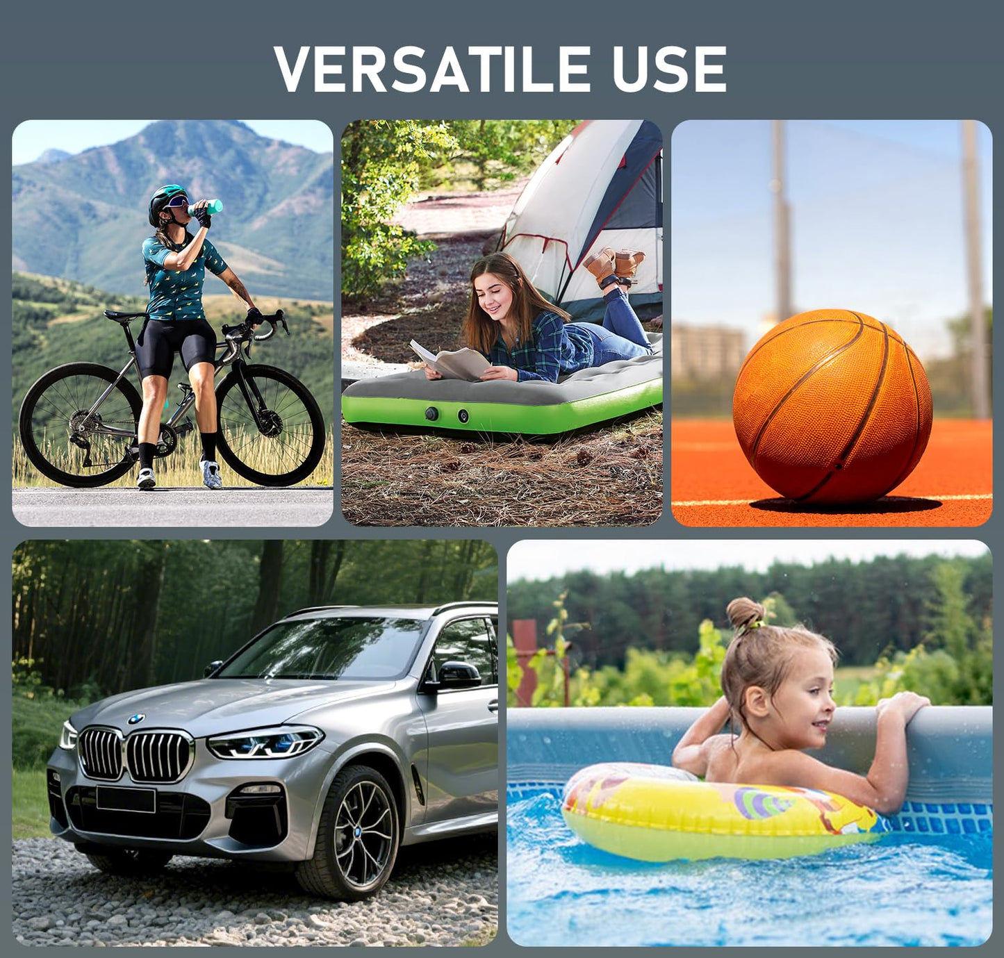 Tire Inflator Portable Air Compressor, 12V DC 110V AC Car Tire Pump, Air Mattress Pump with Inflation & Deflation Mode, Dual Powerful Motors Air Pump for Car, Bicycle, Air Mattress