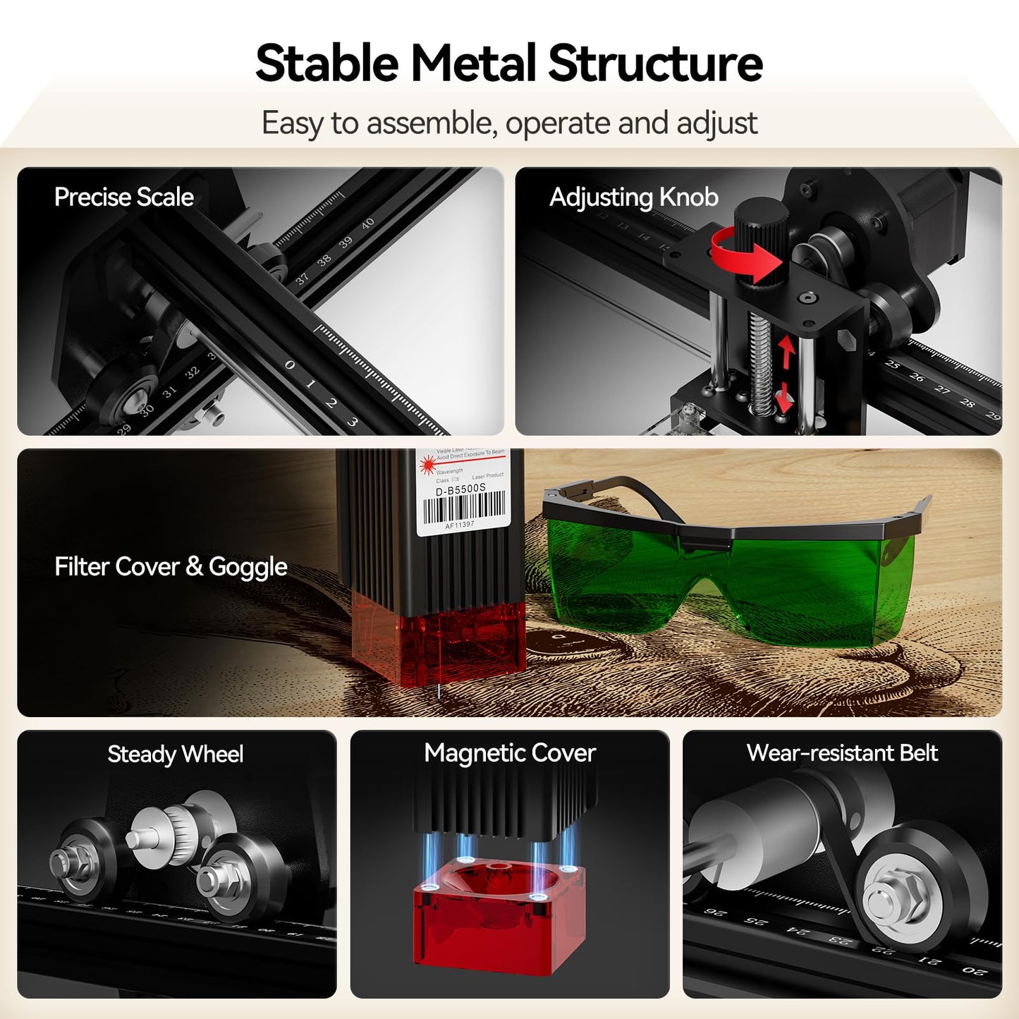 Laser Engraver, KENTOKTOOL LE400PRO 50W Laser Engraving Machine for Beginners, 5.5W Power High Precision Metal Laser Engraver and Cutter Machine for Wood, Acrylic, Leather, for Commercial and Domestic