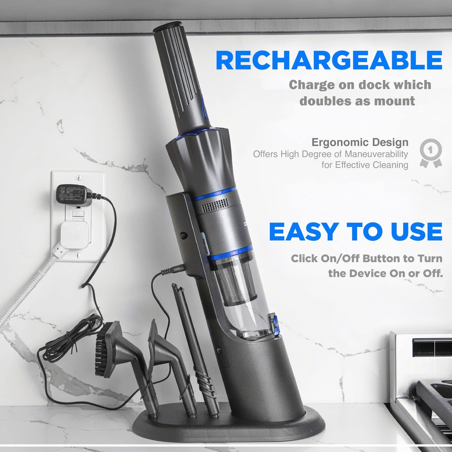 Ruvio Cordless Vacuum Cleaners for Home Carpet Vacuum Cleaner Car Use, Car Vacuum Portable Cordless with Double HEPA Filtration System, High Power Motor Vacuum for Narrow Spaces As Seen On TV