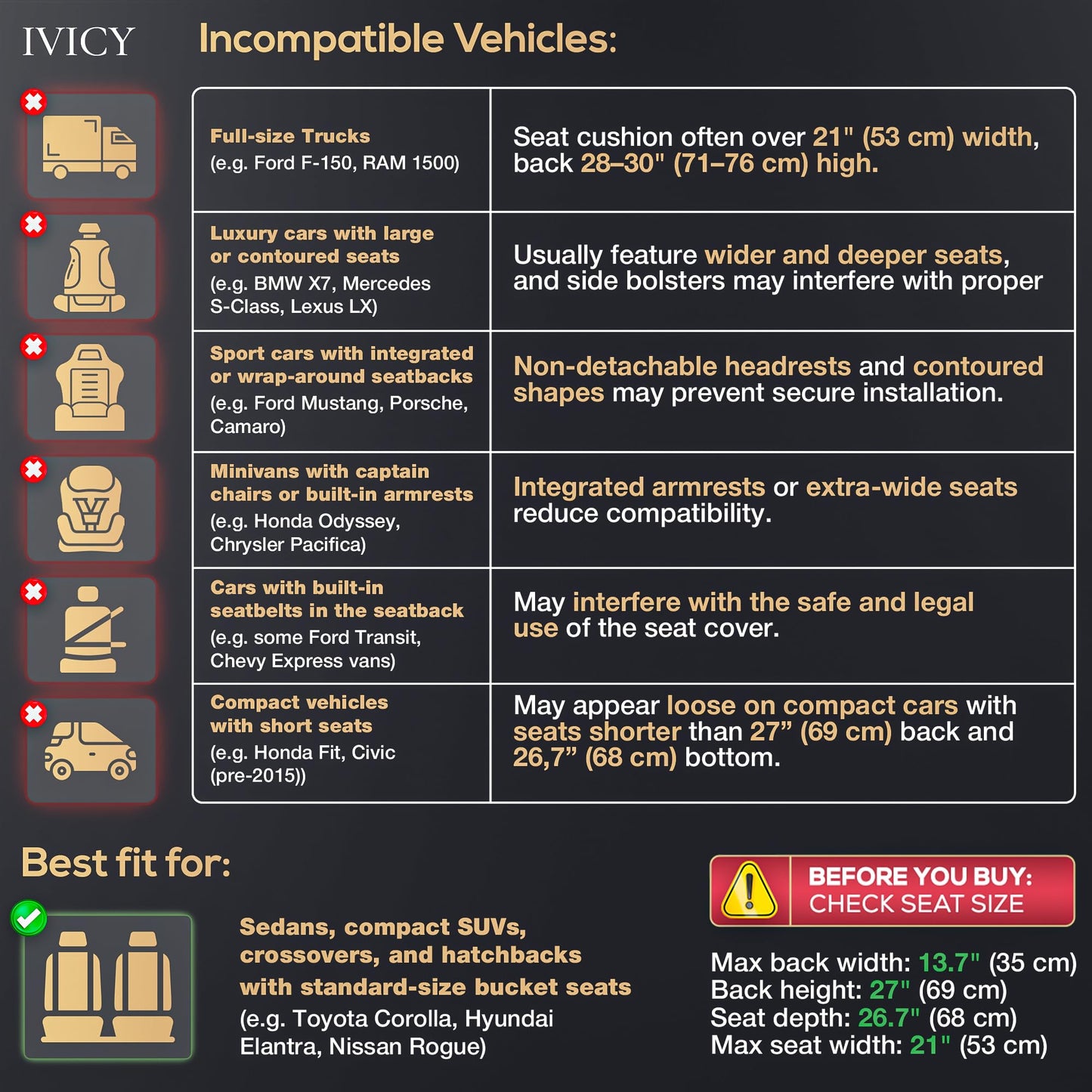 IVICY Faux Linen Car Seat Cover for Cars - Durable & Non-Slip - Front Car Seat Protector Covers for Most Automotive, Vans, SUVs, Trucks - 1 Unit - Light Beige