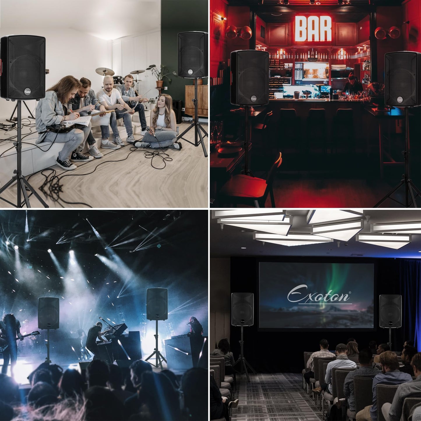 EXOTON EXOTON S-1202 12inch 2000W Bluetooth PA System with Powered Mixer Set, Passive Speakers with 6 Channel Mixer/Stands/Mic/Effect Controller/ 48V Phantom Power,for Indoor&Outdoor