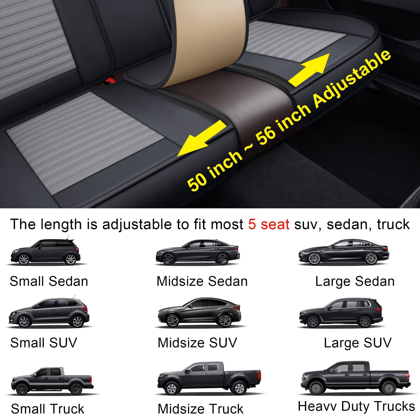 LINGVIDO Car Seat Covers, Breathable and Waterproof Faux Leather Automotive Seat Covers for Cars SUV Truck Sedan,Universal Anti-Slip Driver Seat Cover with Backrest (Full Set, Gray+Black)