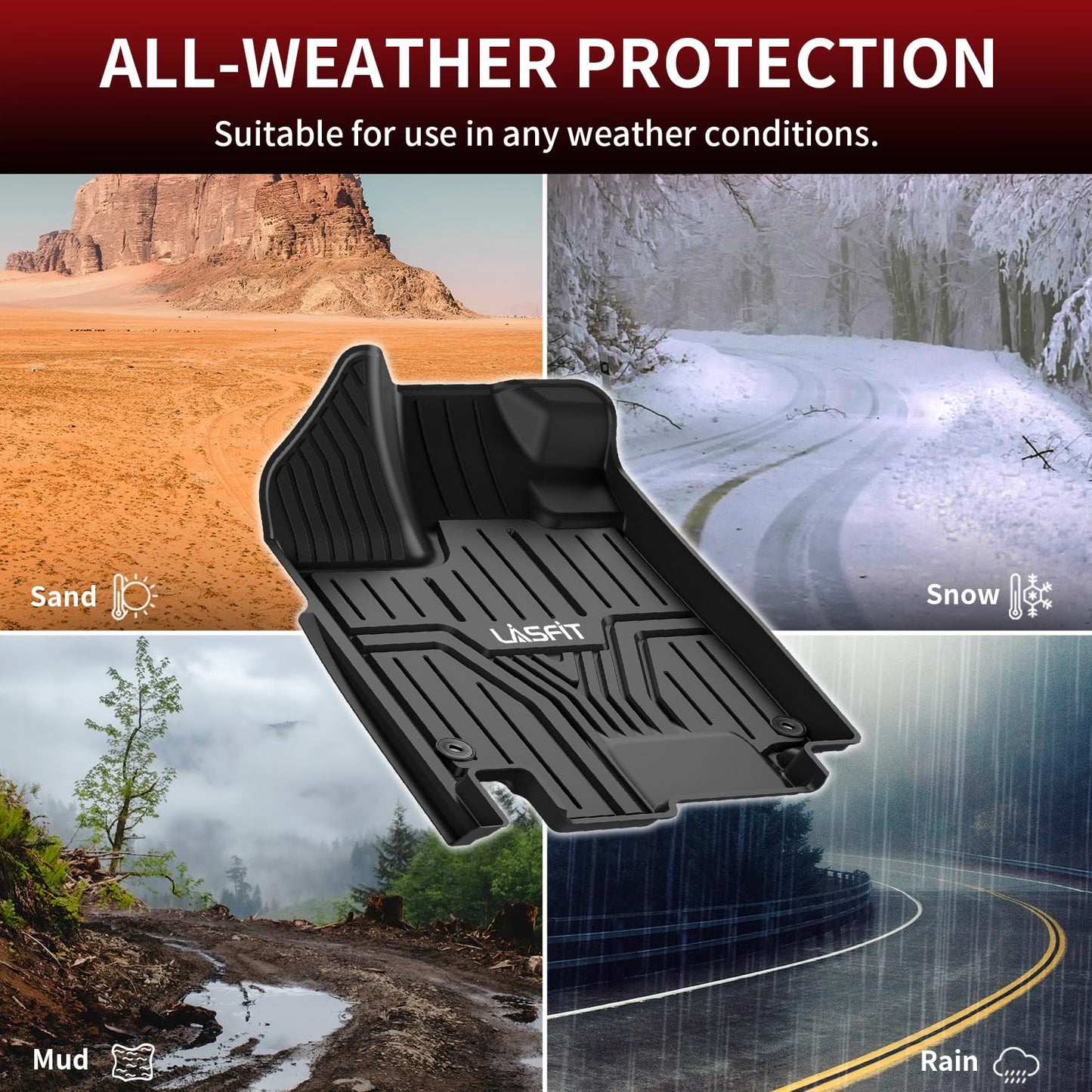 LASFIT Floor Mats for Honda Odyssey 2026 2025 2024 2023 2022 2021 2020 2019 2018 Mini Passenger Van, All Weather TPE Car Liners,1st & 2nd & 3rd Row Only (Excludes Trunk Mat), Black