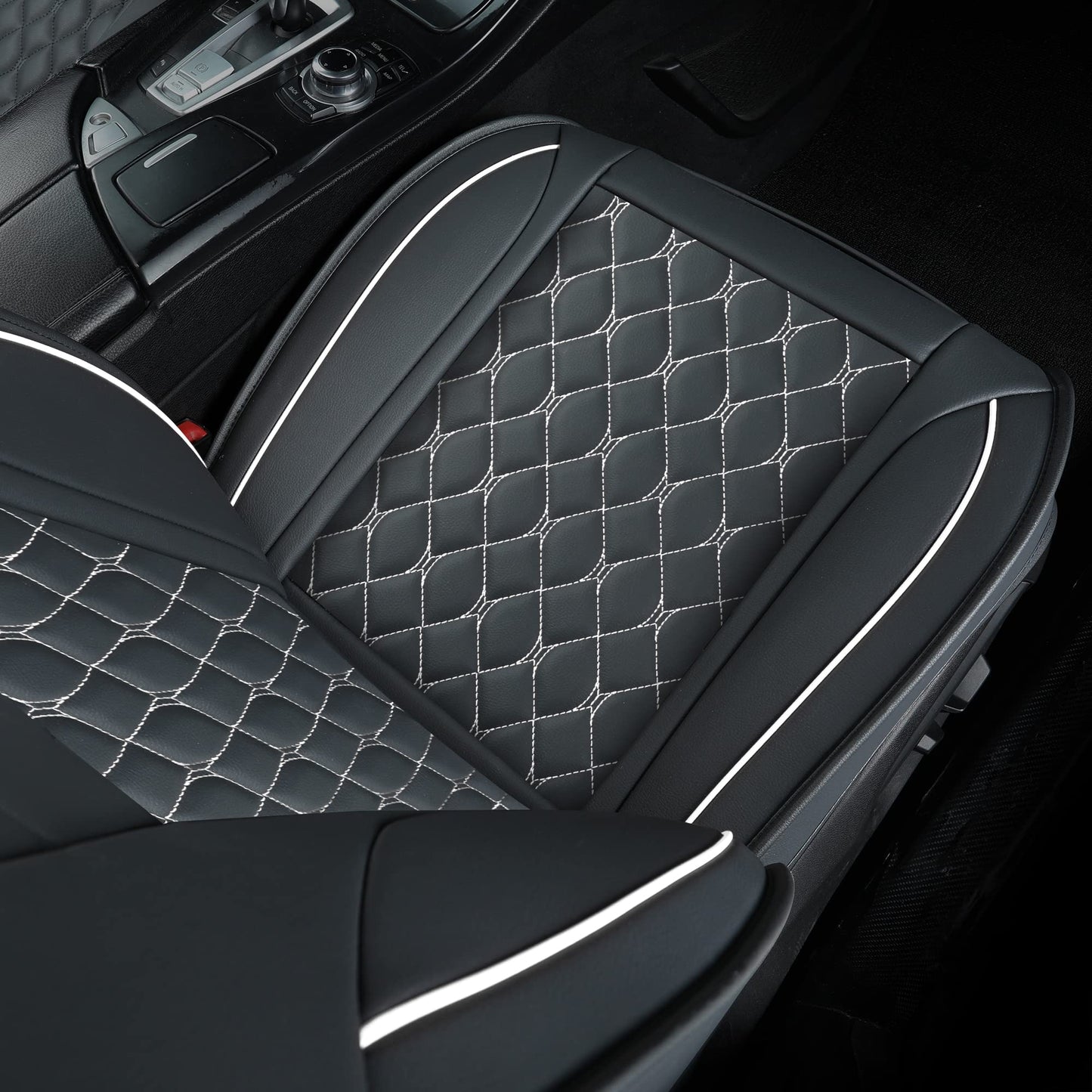 Car Seat Covers Full Set,Universal Fit for Most Cars,SUV,Sedans and Pick-up Trucks,Automotive Vehicle Faux Leather Cushion Covers for 5 Passenger Cars(Full Set,Black/White)