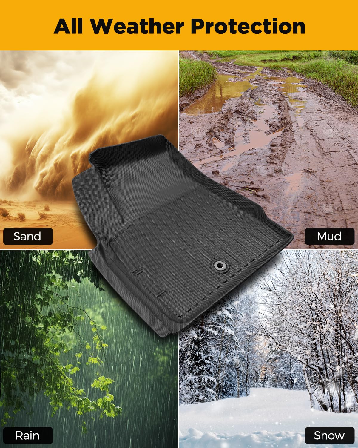 All Weather Floor Mats Custom Fit for Chevy Traverse 2009-2017 (Only Fits Captain's Chairs), Front Backseat Row Liners for GMC Acadia 2007-2017, Full Interior Protection TPE Rubber Car Accessories