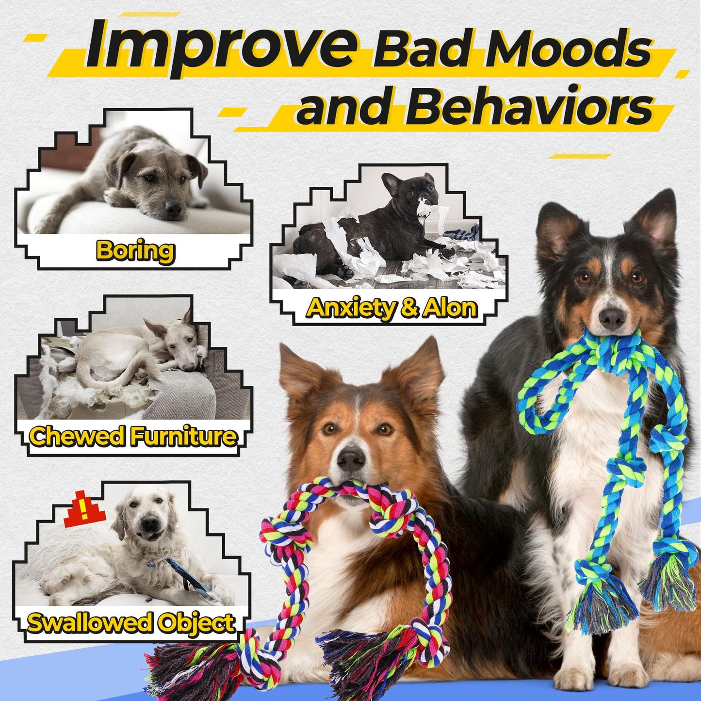 Eefitoys Heavy Duty Dog Rope Toys for Aggressive Chewers, Tough Tug of War Dog Toys for Large, Medium & Small Dogs – 5 Pack Including 2 Ropes & 3 Supplies