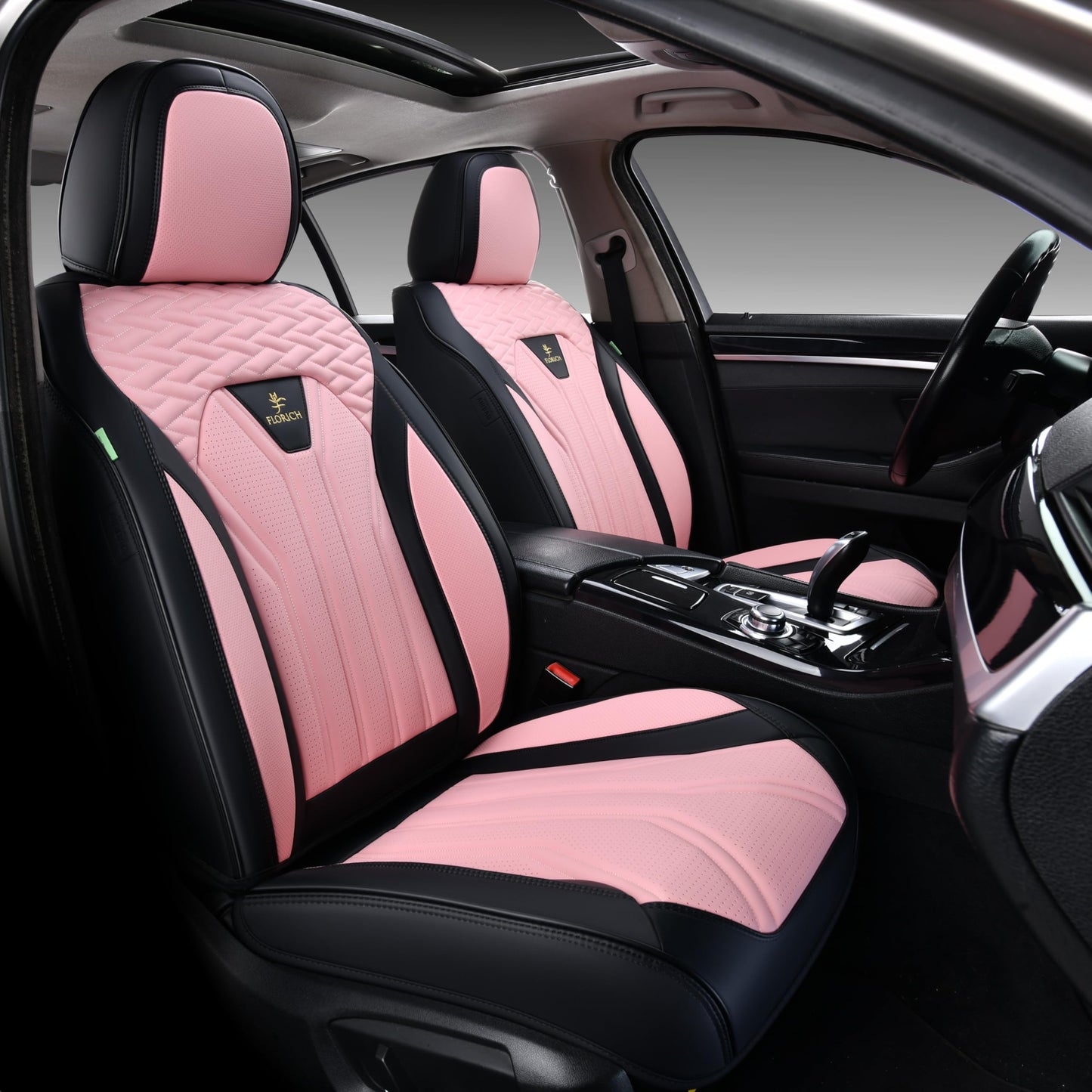 FLORICH Leather Seat Covers, Car Seat Covers Full Set, Car Seat Protectors 5 Seats, Pink Driver Seat Covers Fit for Most Cars Trucks SUV