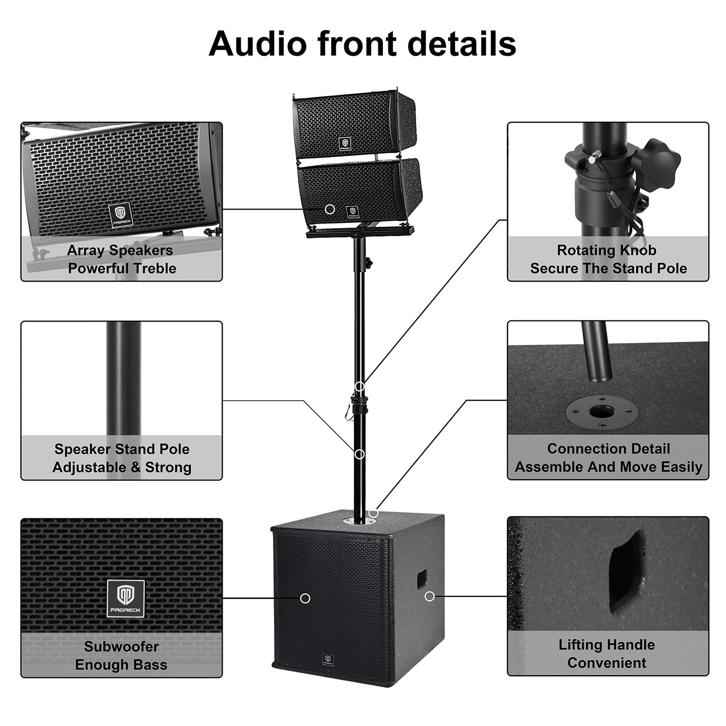 PRORECK Club 6000 15-inch 6000W P.M.P.O Stereo PA Speaker System Combo Set 4 Line Array Speakers, 2 15-inch Subwoofers with Bluetooth/USB Read/SD Card/Remote Control, for Party DJ Wedding Meeting
