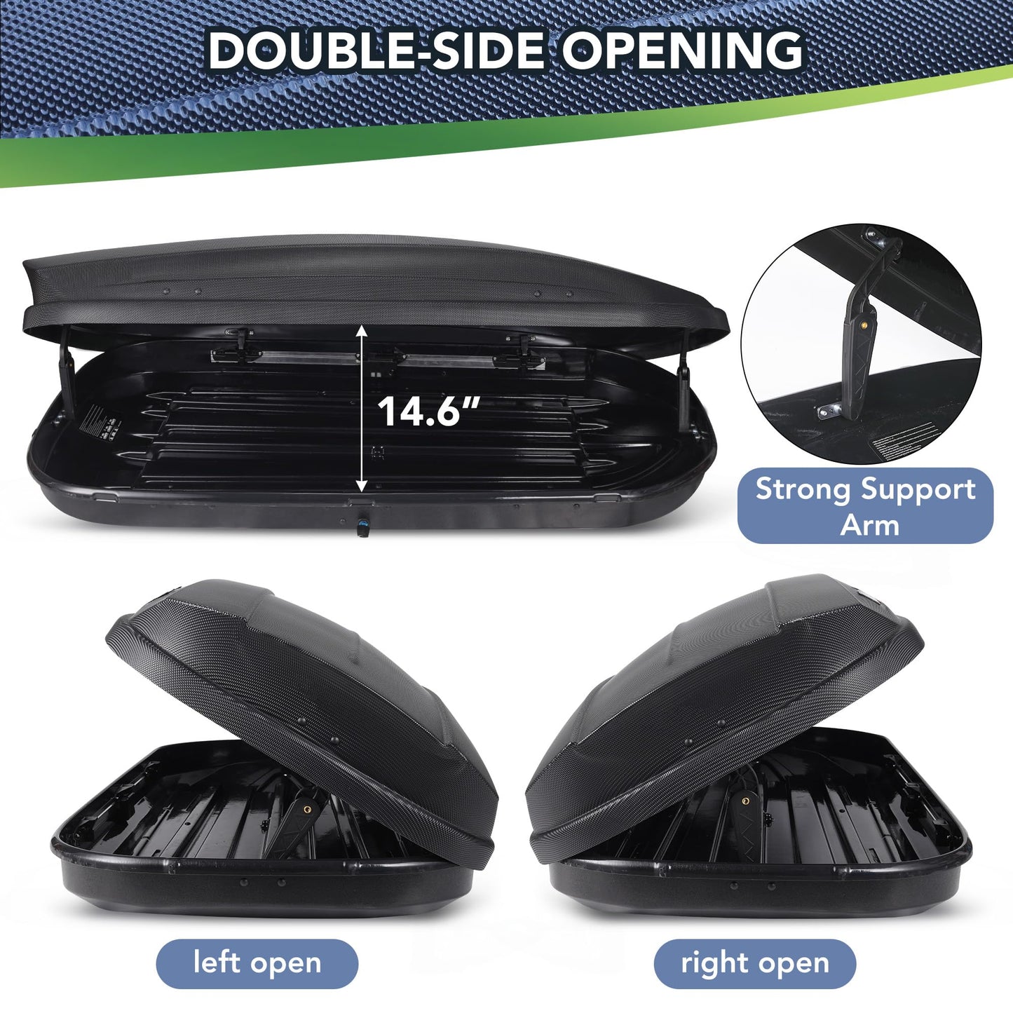 Dual-Side Opening Rooftop Cargo Carrier, 165Lbs Capacity Hard Shell Roof Box with Secure Locking System & Reinforced Straps for SUV/Truck Travel Storage