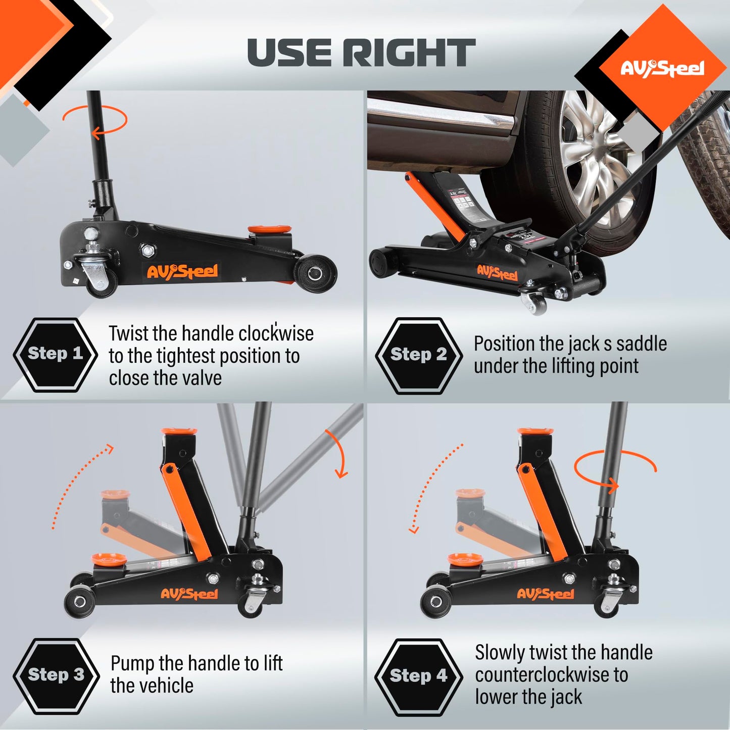 AV Steel 3 Ton Floor Jack (6600 lbs), Heavy Duty Hydraulic Jack for Car, Heavy-Duty Floor Jack with Single Piston Pump, Quick Lift Car Jack 3 ton with Lifting Range 5.5'' to 18.5''