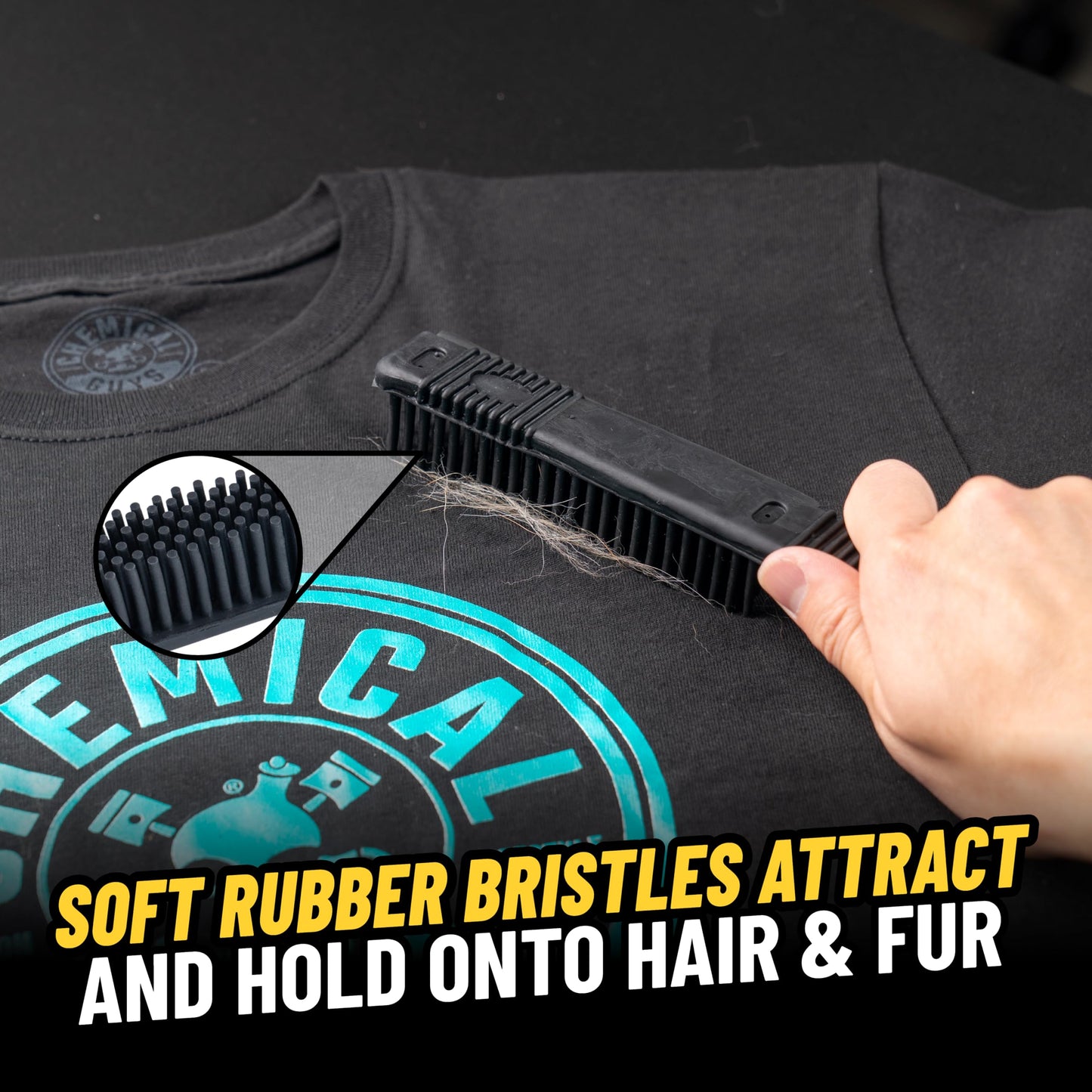 Chemical Guys ACC_S06 Professional Rubber Pet Hair Removal Brush, (Great for Cars, Trucks, SUVs, RVs, On-The-Go, Home, Furniture, & More) Black