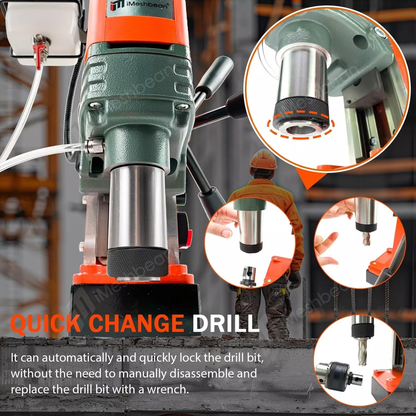 Magnetic Drill Press, 1400W Mag Drill Press with 2" Dia. 2922lbf/13000N Mag Force, 810 RPM Electric Drilling Machine with Stepless Speed & Reversible Direction for Metal Surface & Home Improvement