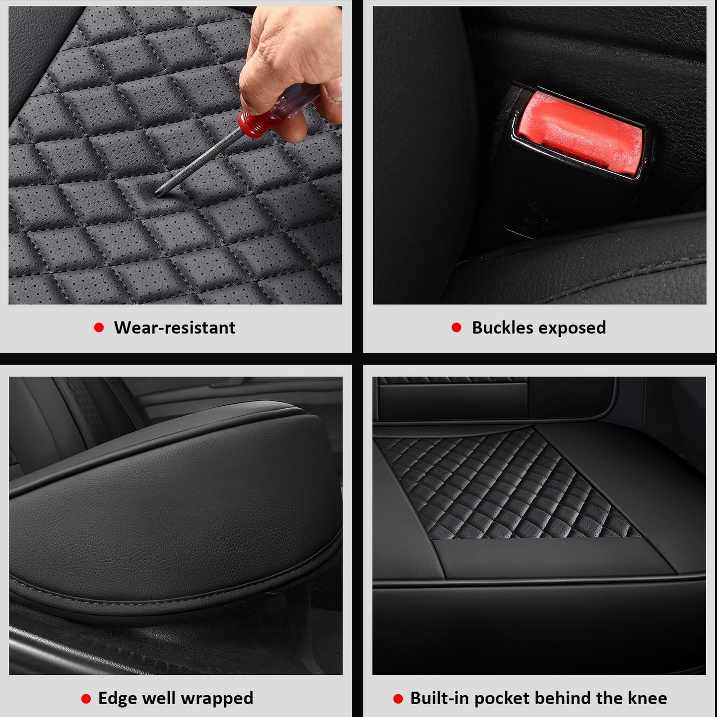 MIROZO Seat Covers Full Coverage,Waterproof Car Seat Covers Full Set Leather Car Seat Protector Automotive Seat Covers Universal Vehicle Cushion Cover Fit for Cars SUV Pick-up Truck(Black,Full Set)