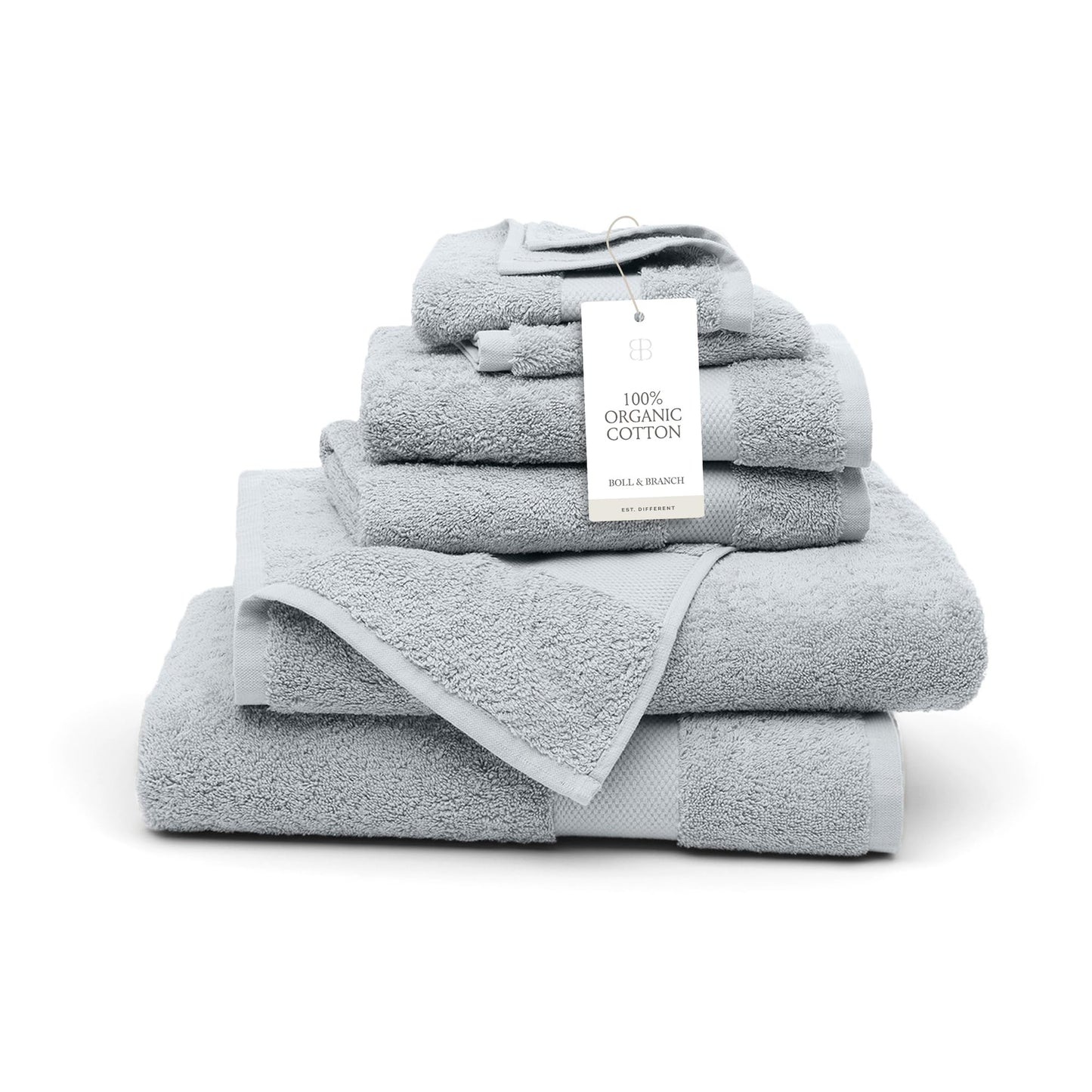 BOLL & BRANCH Plush Bath Towel Set - Shore - 6 Piece - Includes 2 Bath Towels, 2 Hand Towels & 2 Washcloths - 100% Organic Cotton - Ultra Soft & Luxurious - Quick Absorbing