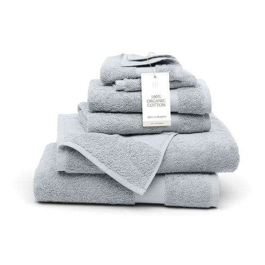 BOLL & BRANCH Plush Bath Towel Set - Shore - 6 Piece - Includes 2 Bath Towels, 2 Hand Towels & 2 Washcloths - 100% Organic Cotton - Ultra Soft & Luxurious - Quick Absorbing